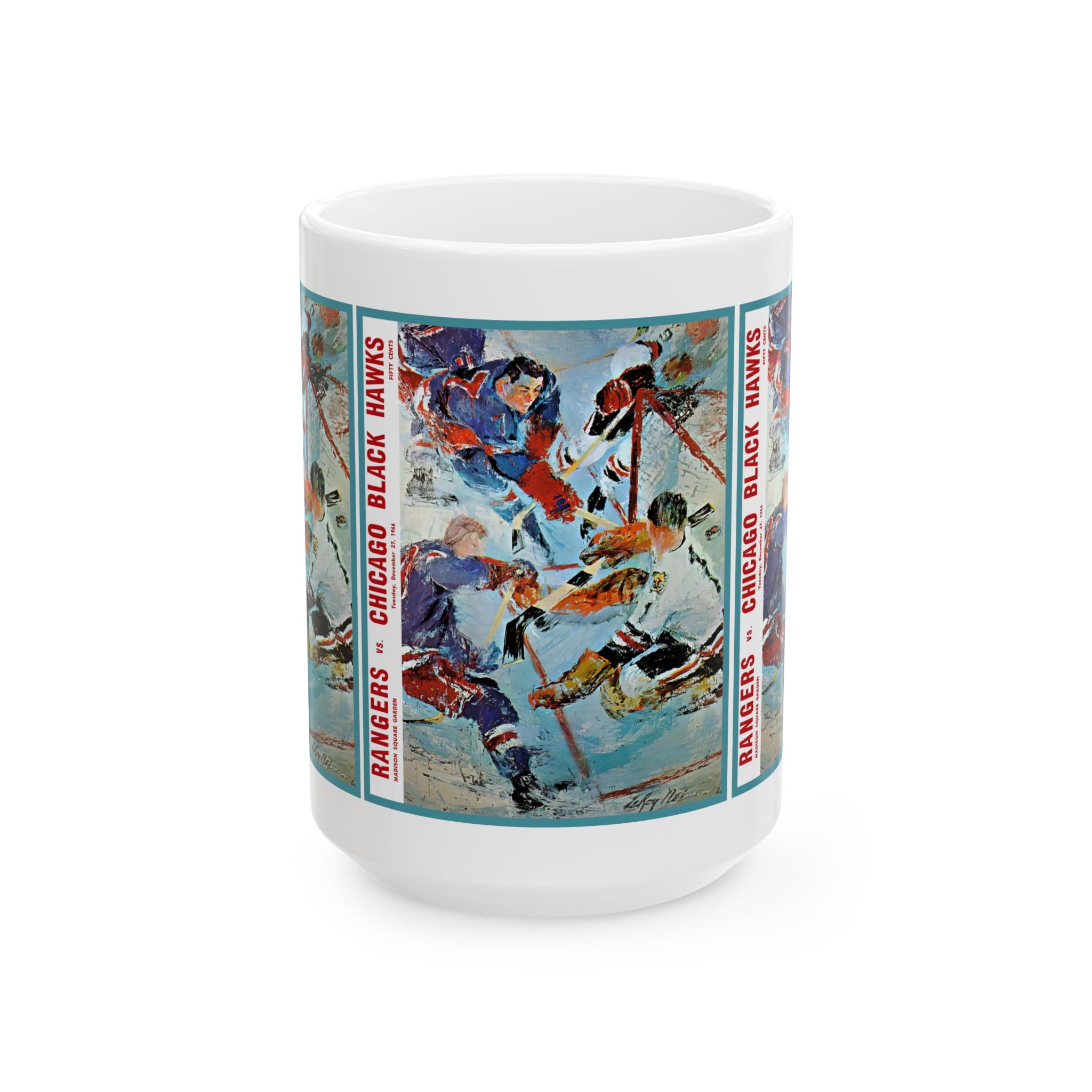 Vintage Hockey Ceramic Mug, 11oz, 15oz - 1966-1967 New York Rangers - Chicago Blackhawks Cup, Sports Fan Gift, Hockey Lover Present, Retro