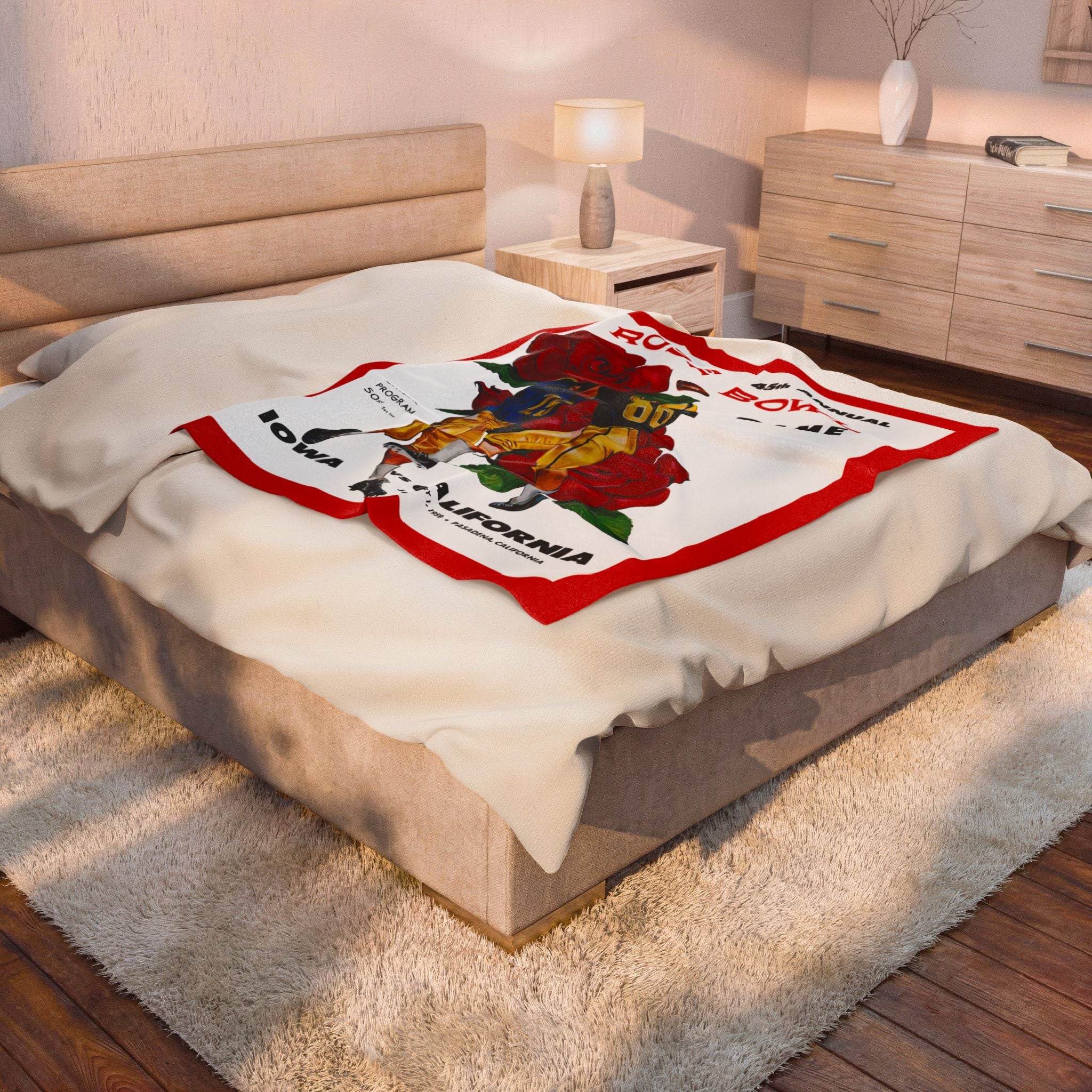 Velveteen Plush Blanket, Vintage Football Program Cover Design, Cozy Throw, Dorm Room Decor, College Football Fan Gift, Home Accents