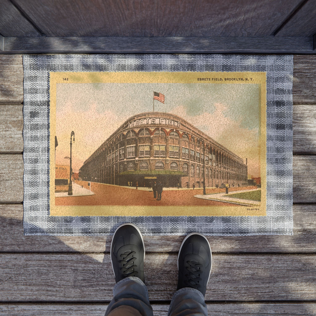 Vintage Brooklyn Dodgers Ebbets Field Street View Postcard - Doormat