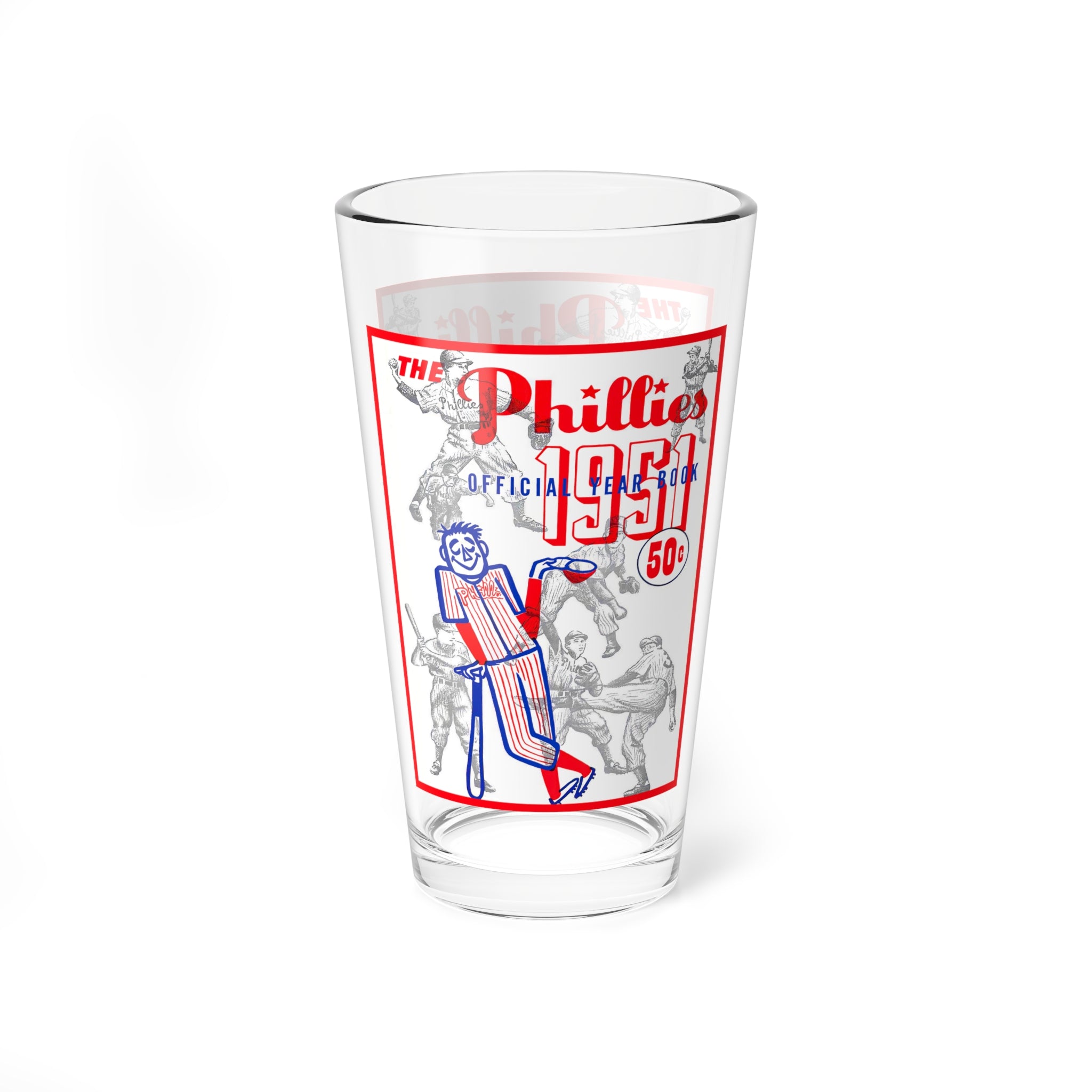 Mixing Glass, Vintage 1951 Baseball Philadelphia Phillies Yearbook Design, Beer Glass, Baseball Fan Gift, Sports Memorabilia, Unique Barware
