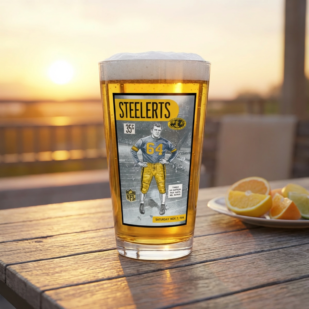 1954 Football Giants vs Steelers Mixing Glass, 16oz — Vintage Game Night Bar Glass