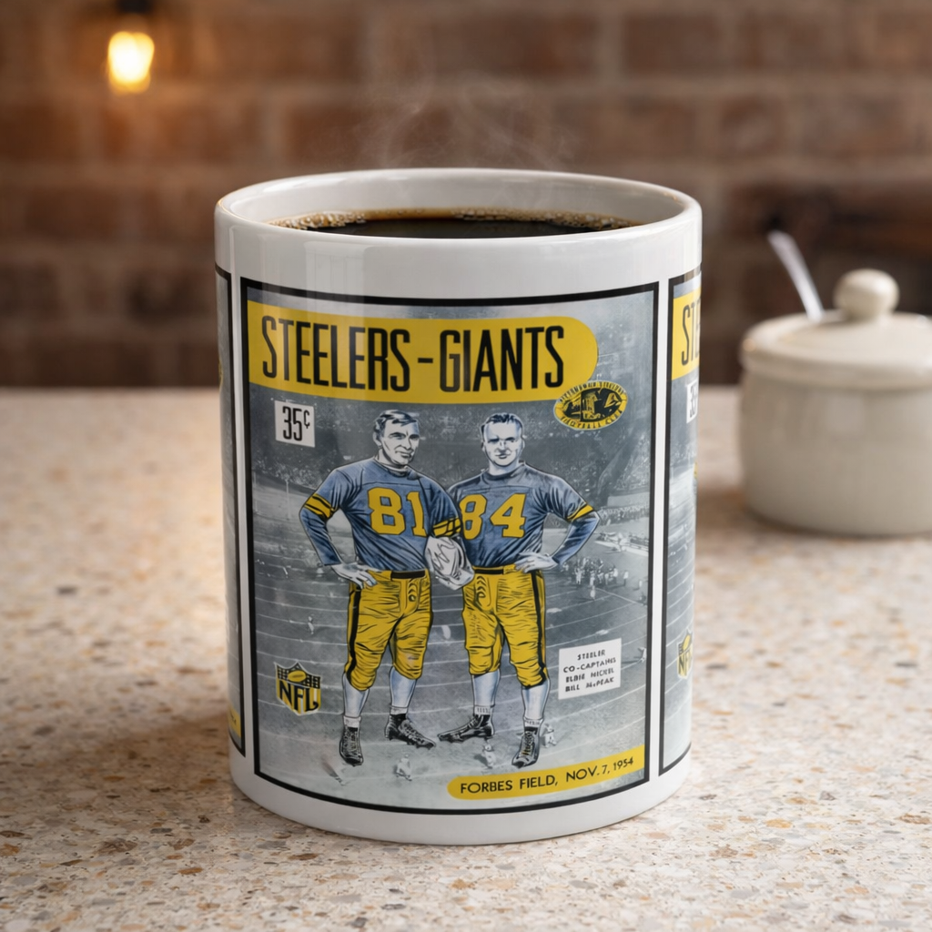 1954 Football Giants vs Steelers Ceramic Mug — Vintage Game Day Coffee Cup (11oz, 15oz)
