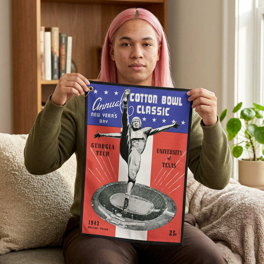 Vintage 1943 Cotton Bowl Golf Towel — Texas vs. Georgia Tech