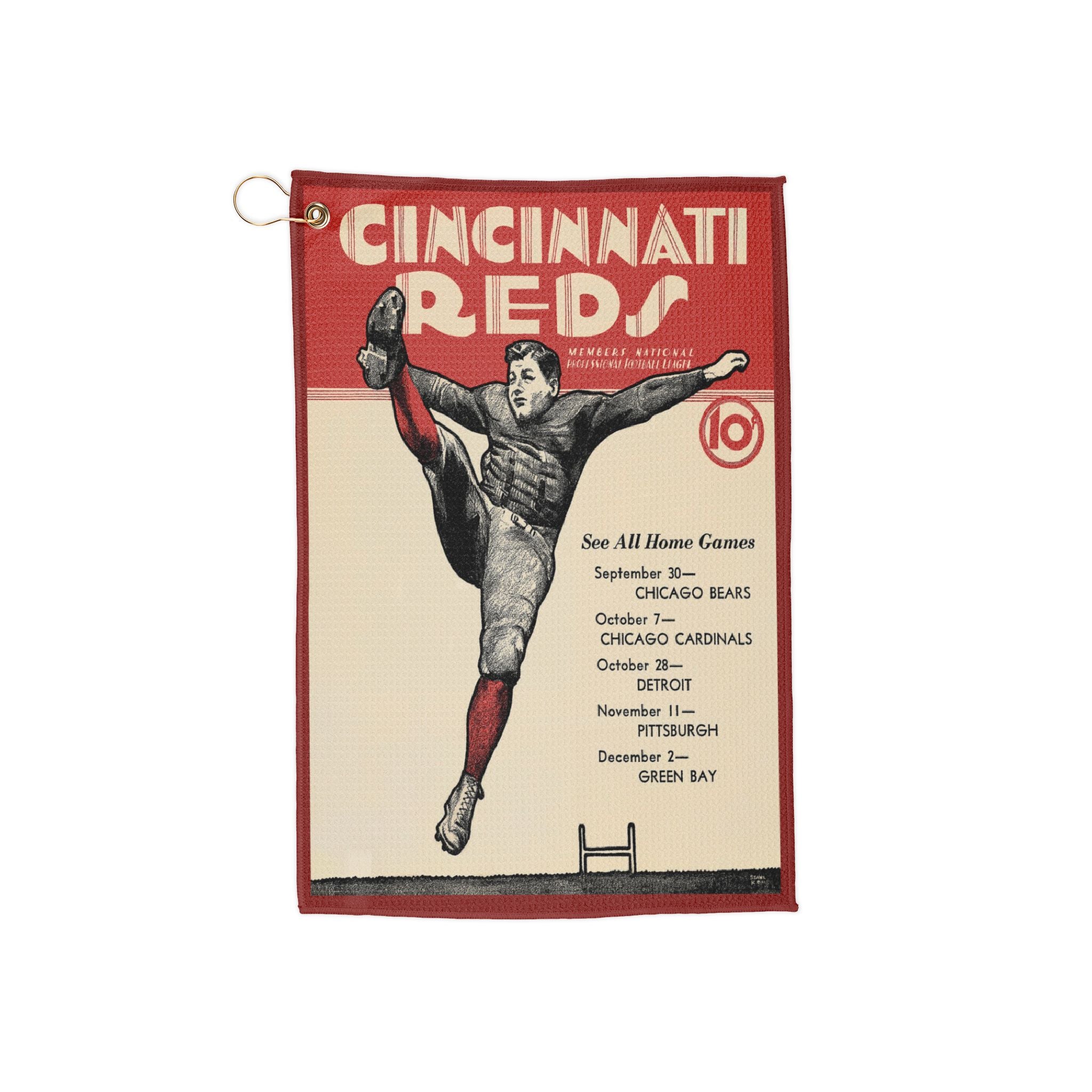 Vintage 1934 Football Cincinnati Reds Golf Towel - Sports Enthusiasts Gift, Retro Golf Accessories, Golfing Gear, Golf Course Merchandise,