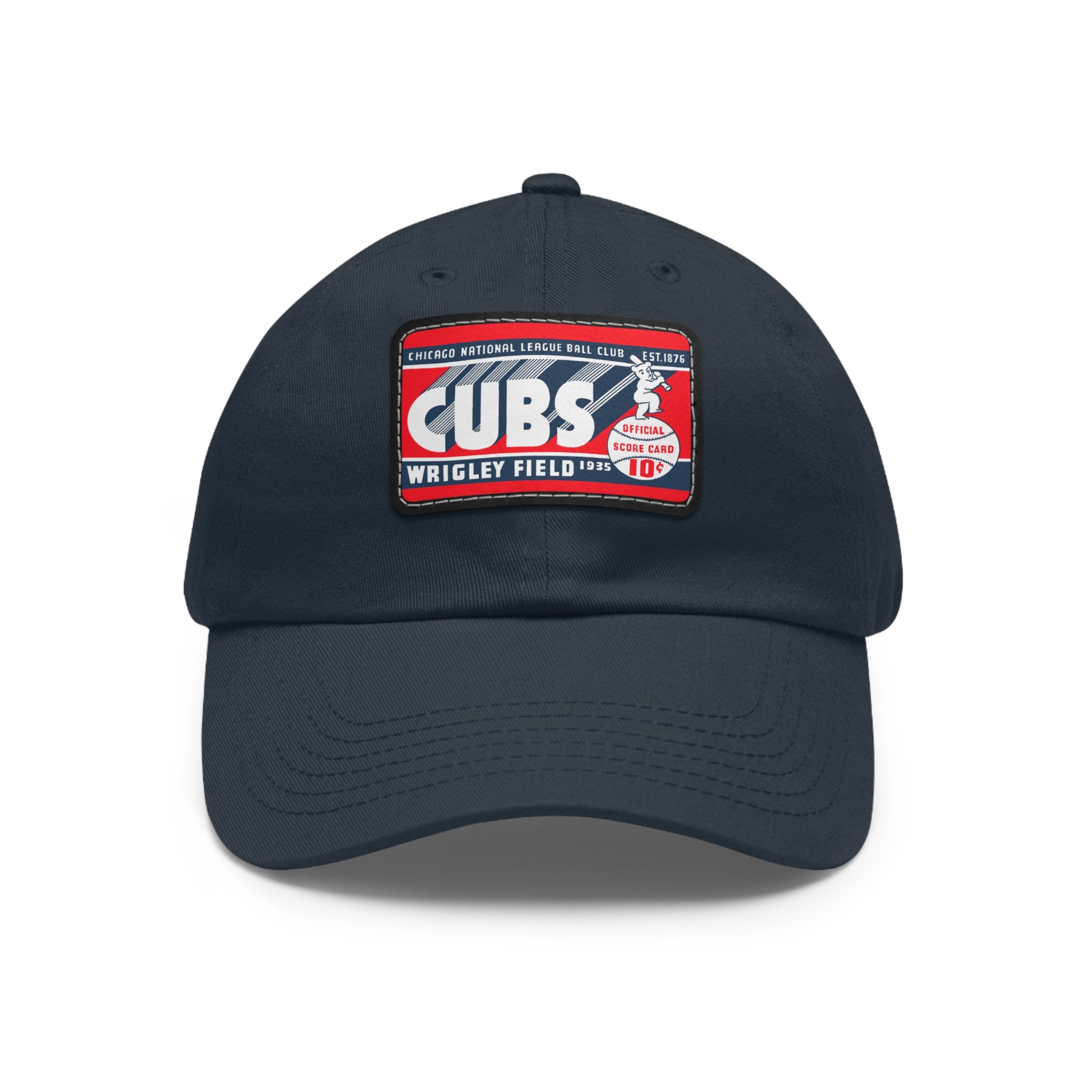 1935 Vintage Chicago Cubs Wrigley Field Scorecard Cover - Dad Hat with Leather Patch (Rectangle)