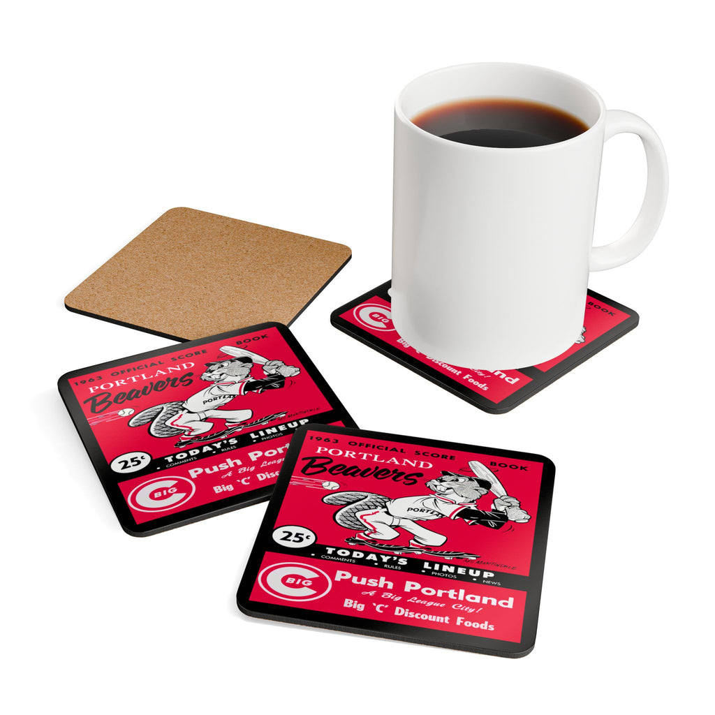 1963 Portland Beavers Baseball Scorebook Cover- Corkwood Coaster Set