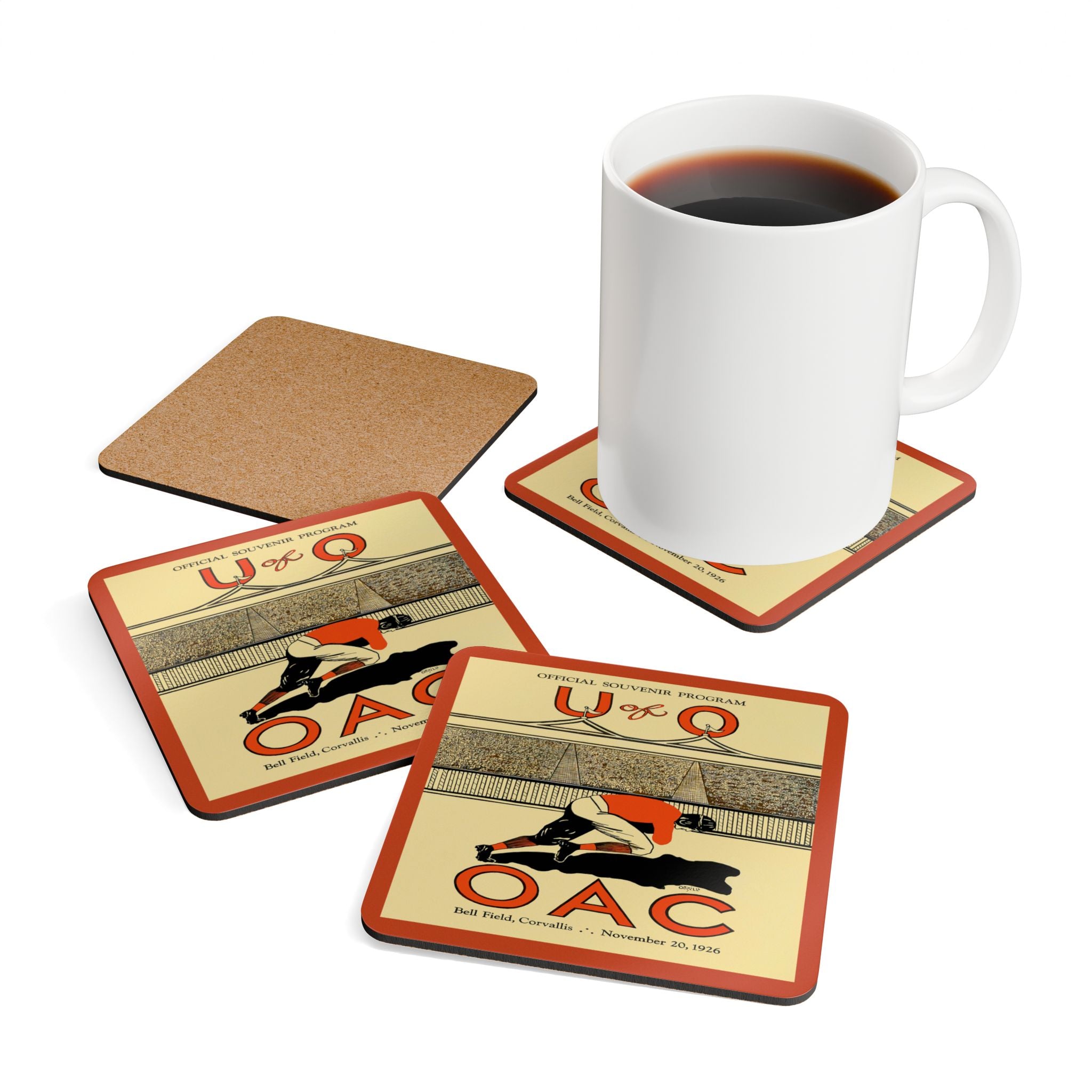 1926 Vintage University of Oregon - Oregon State Football Program Cover - Corkwood Coaster Set