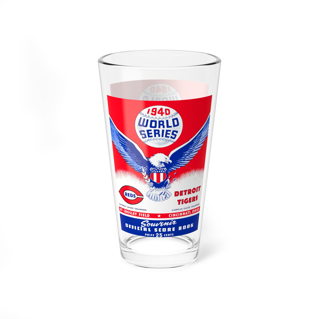 Mixing Glass, 16oz - Vintage 1940 Baseball World Series Cincinnati Reds Detroit Tigers Crosby Field, Baseball Fan Gift, Sports Barware,