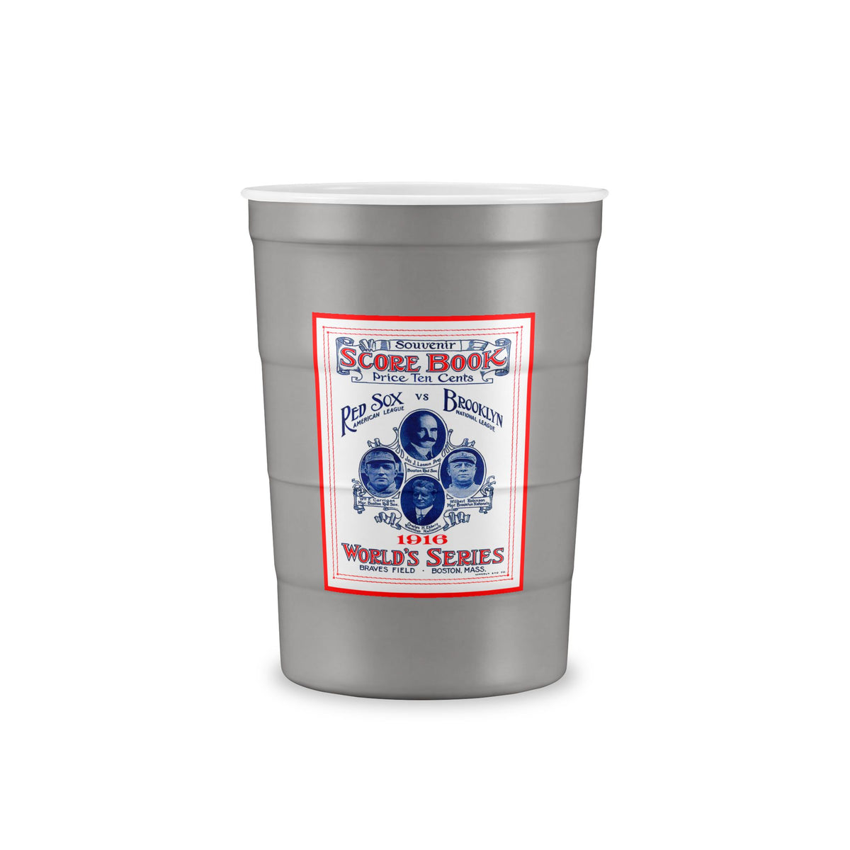1916 Baseball World Series Brooklyn Dodgers - Boston Red Sox - Reusable Steel Party Cup — Red Insulated Recyclable Tumbler