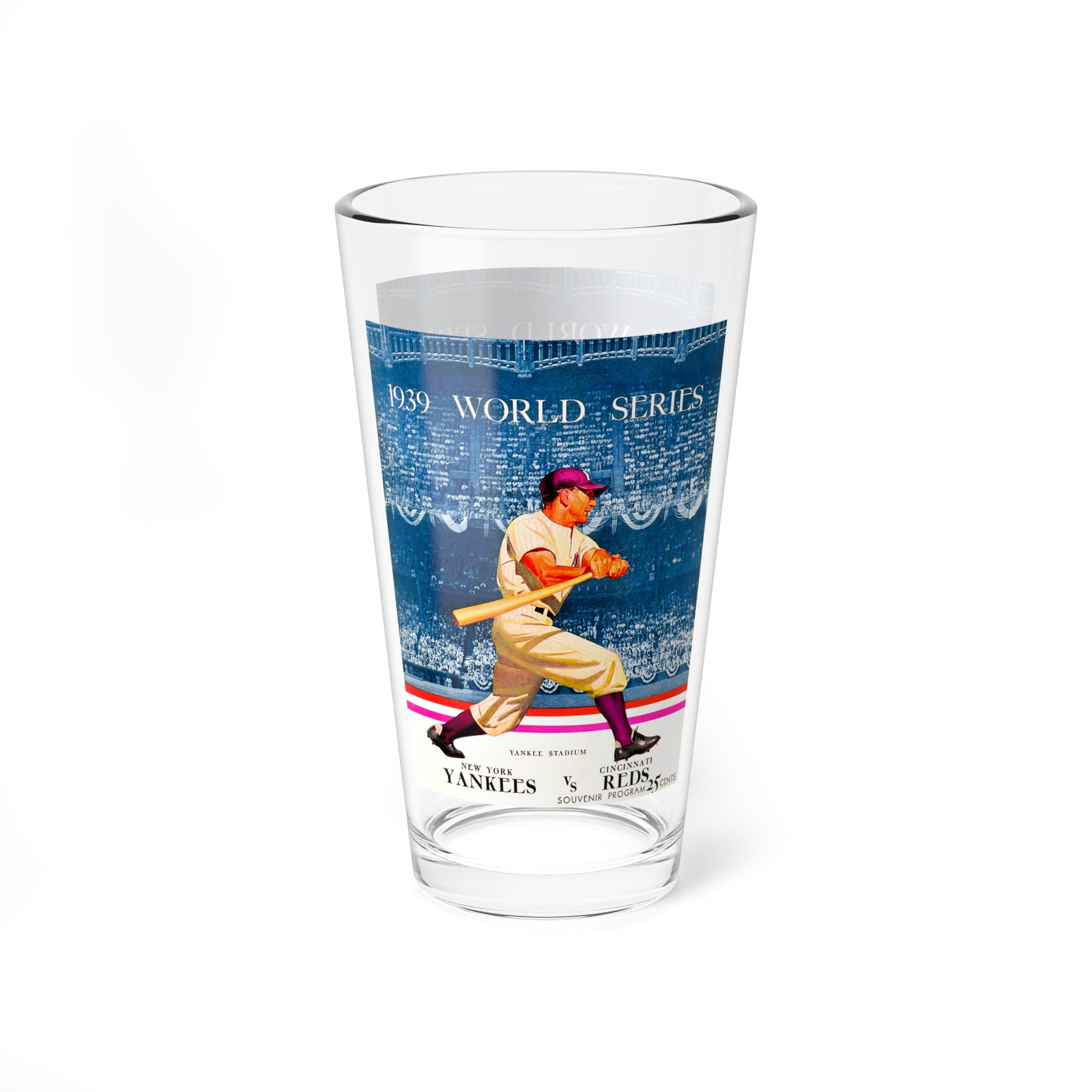 Mixing Glass, 16oz - 1939 Baseball World Series Cincinnati Reds New York Yankees, Sports Fan Gift, Vintage Baseball Memorabilia, Barware,