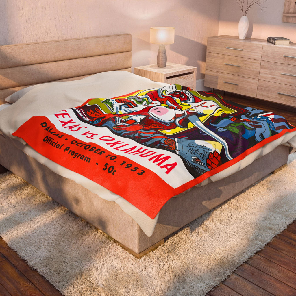 Plush Blanket, 1953 Football Texas Oklahoma Throw Blanket, Sports Fan Gift, Game Day Decor, College Football Memorabilia, Bedroom Decor