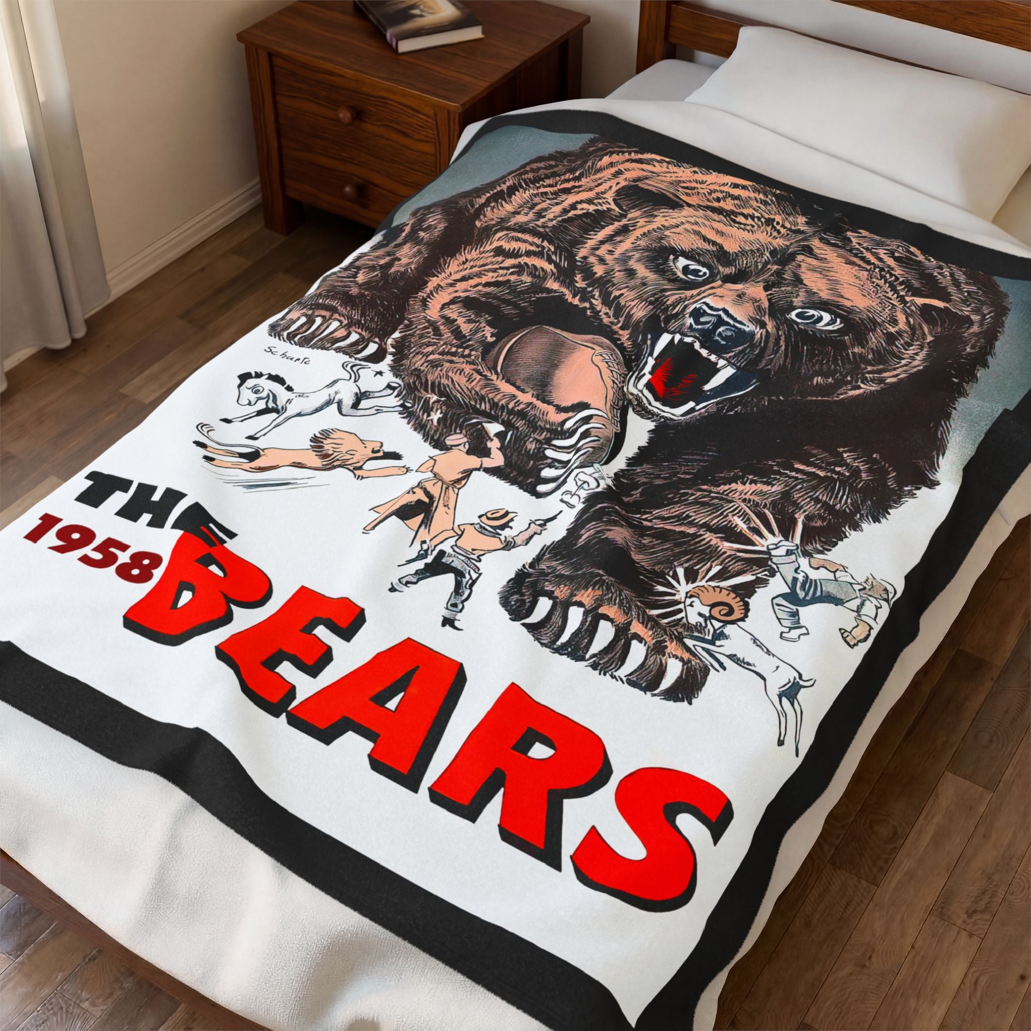Velveteen Plush Blanket - 1958 Football Chicago Bears Yearbook, Throw Blanket, Bedding, Home Decor, Sports Fan Gift, Cozy Blanket
