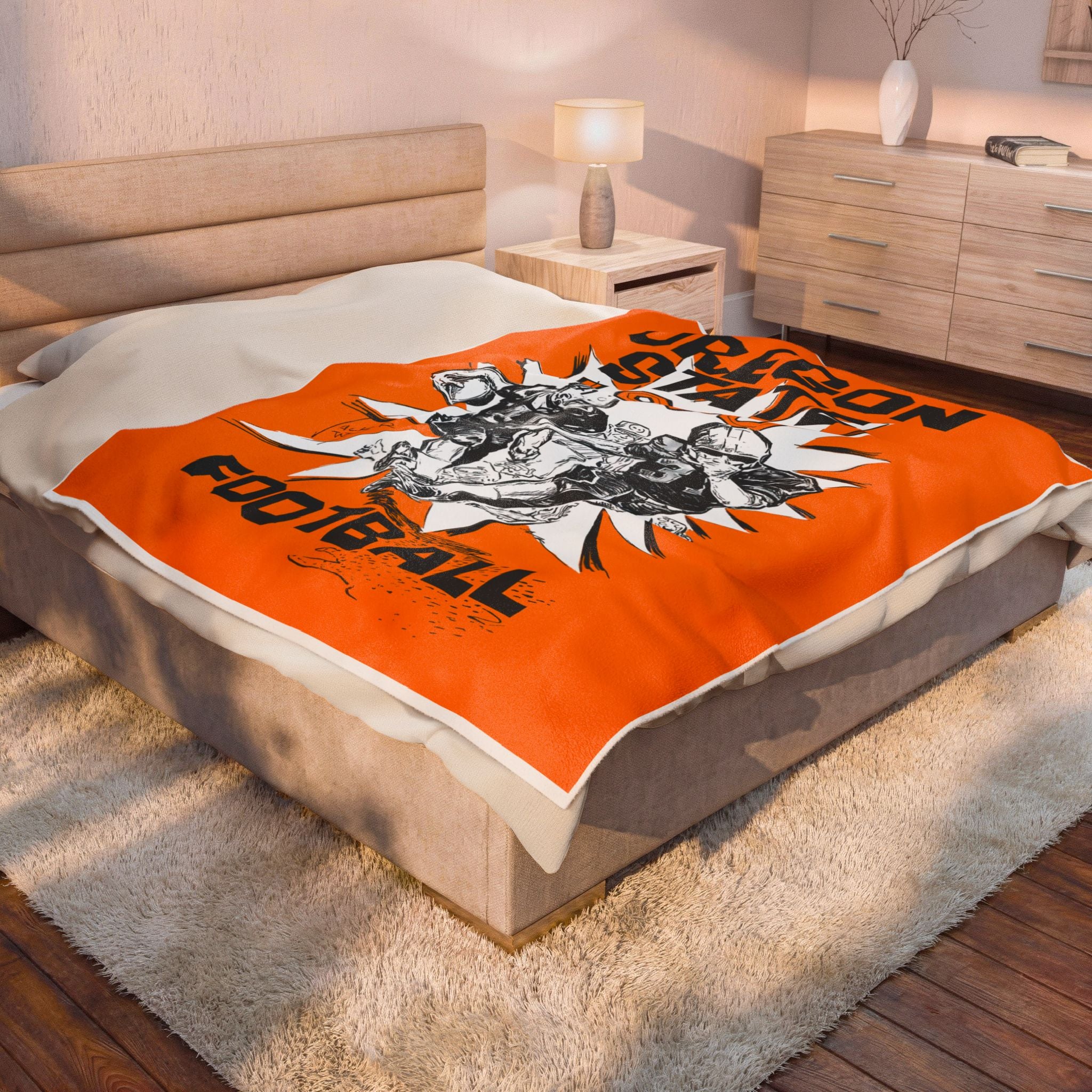 Velveteen Plush Blanket, 1960 Oregon State Football Throw, College Sports Bedding, Home Decor Gift, Game Day Couch Blanket, OSU Beavers Fan