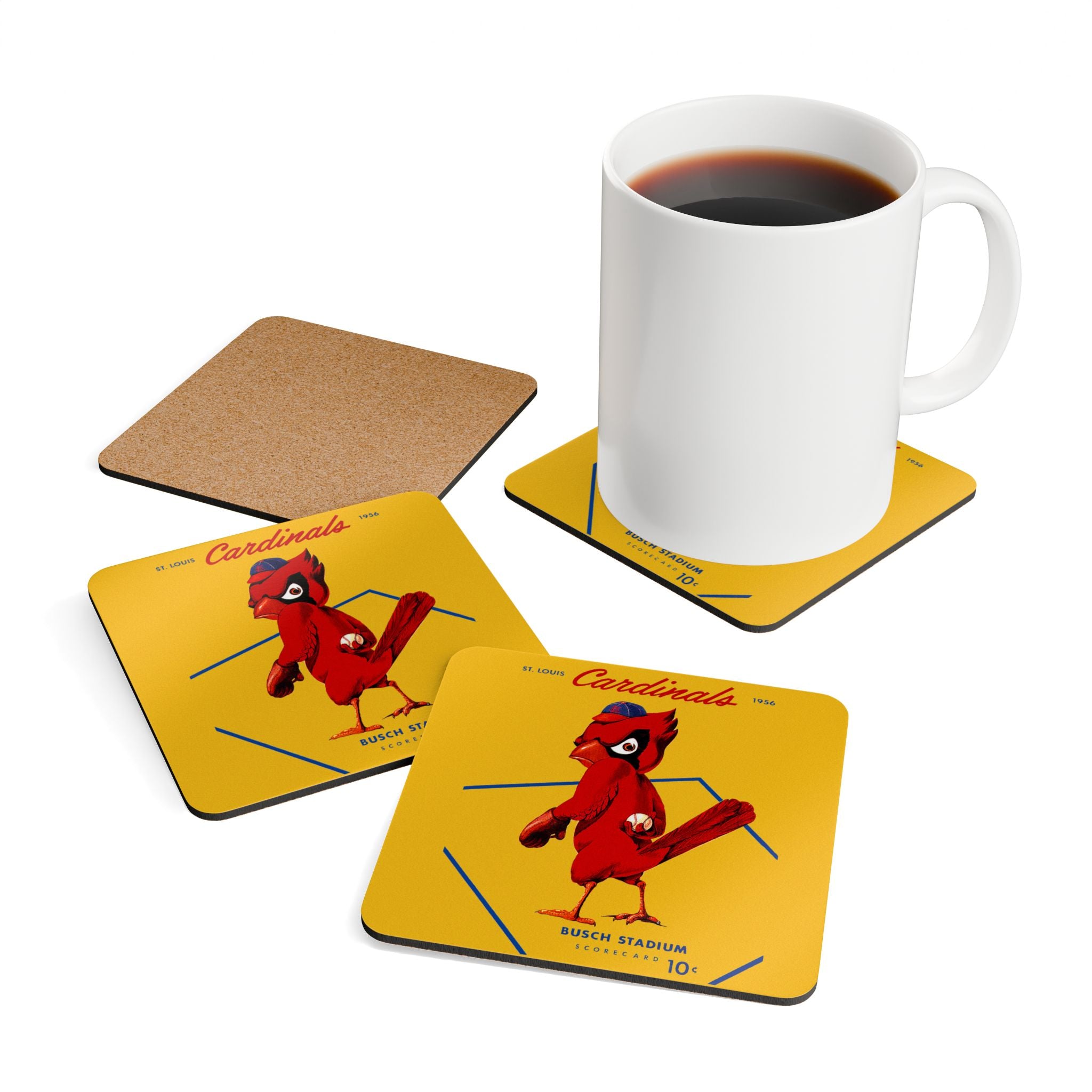 1956 Vintage St Louis Cardinals Scorecard Cover - Corkwood Coaster Set