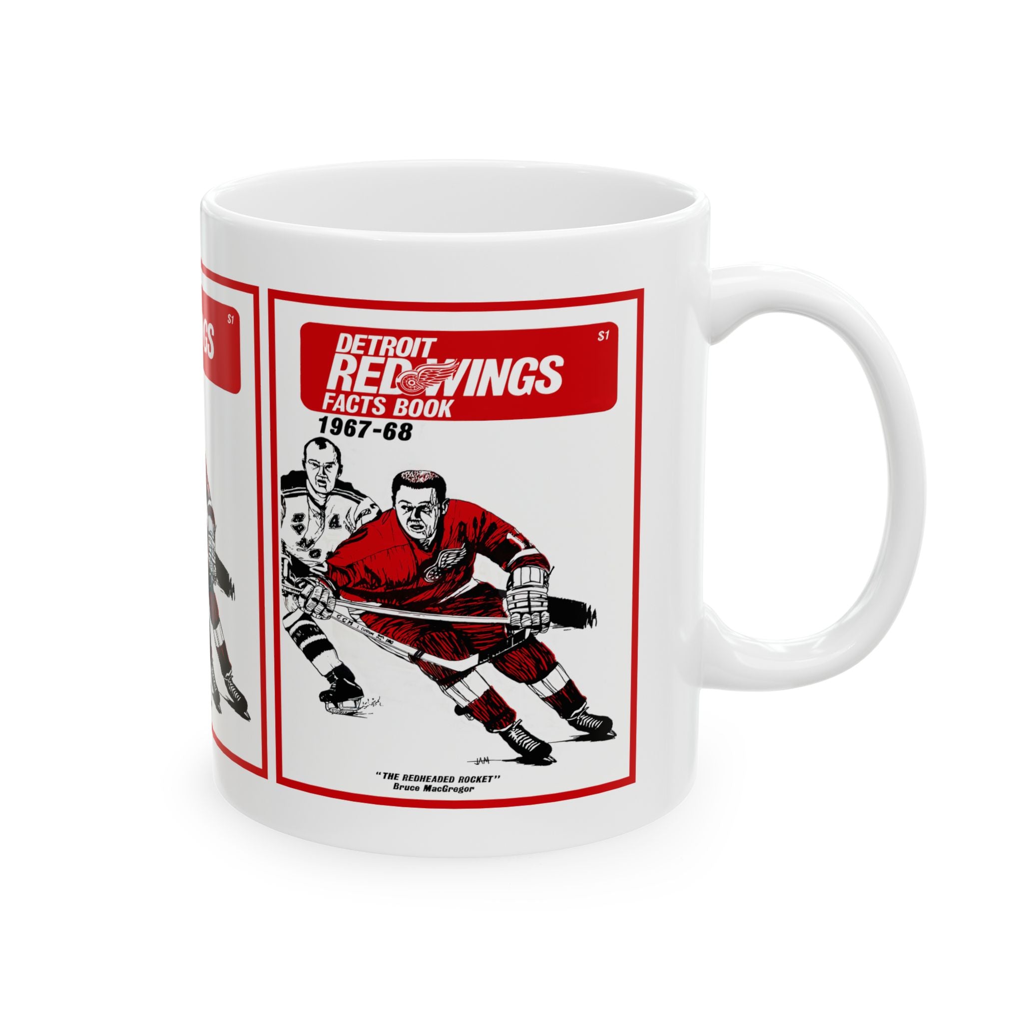 Vintage Detroit Red Wings Hockey Ceramic Mug, 1967-1968 Memorabilia, Coffee Cup Gift, Sports Fan Collectible, Hockey Team Logo Drinkware,