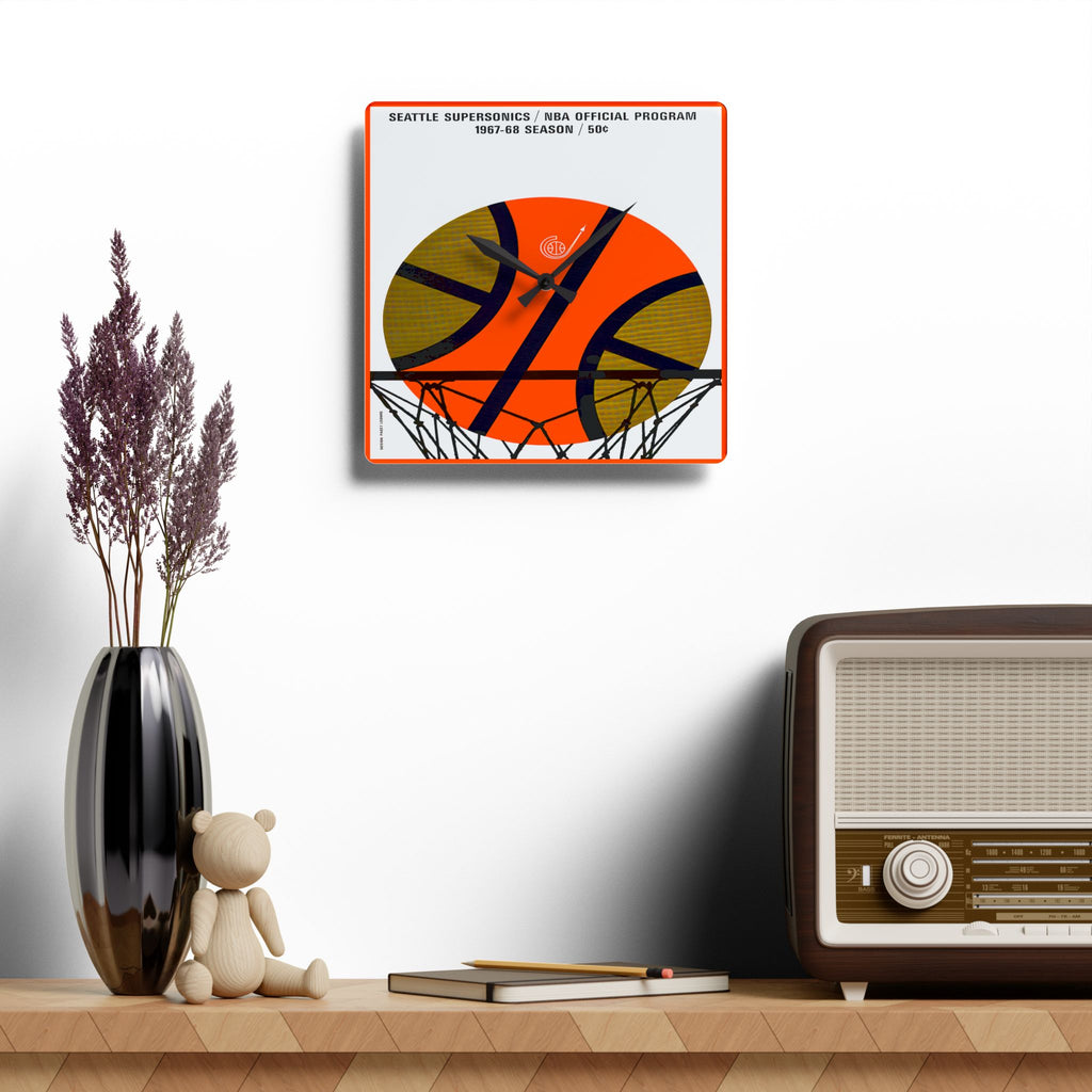 1967- 1968 Vintage Seattle Supersonics Basketball Program Cover - Acrylic Wall Clock