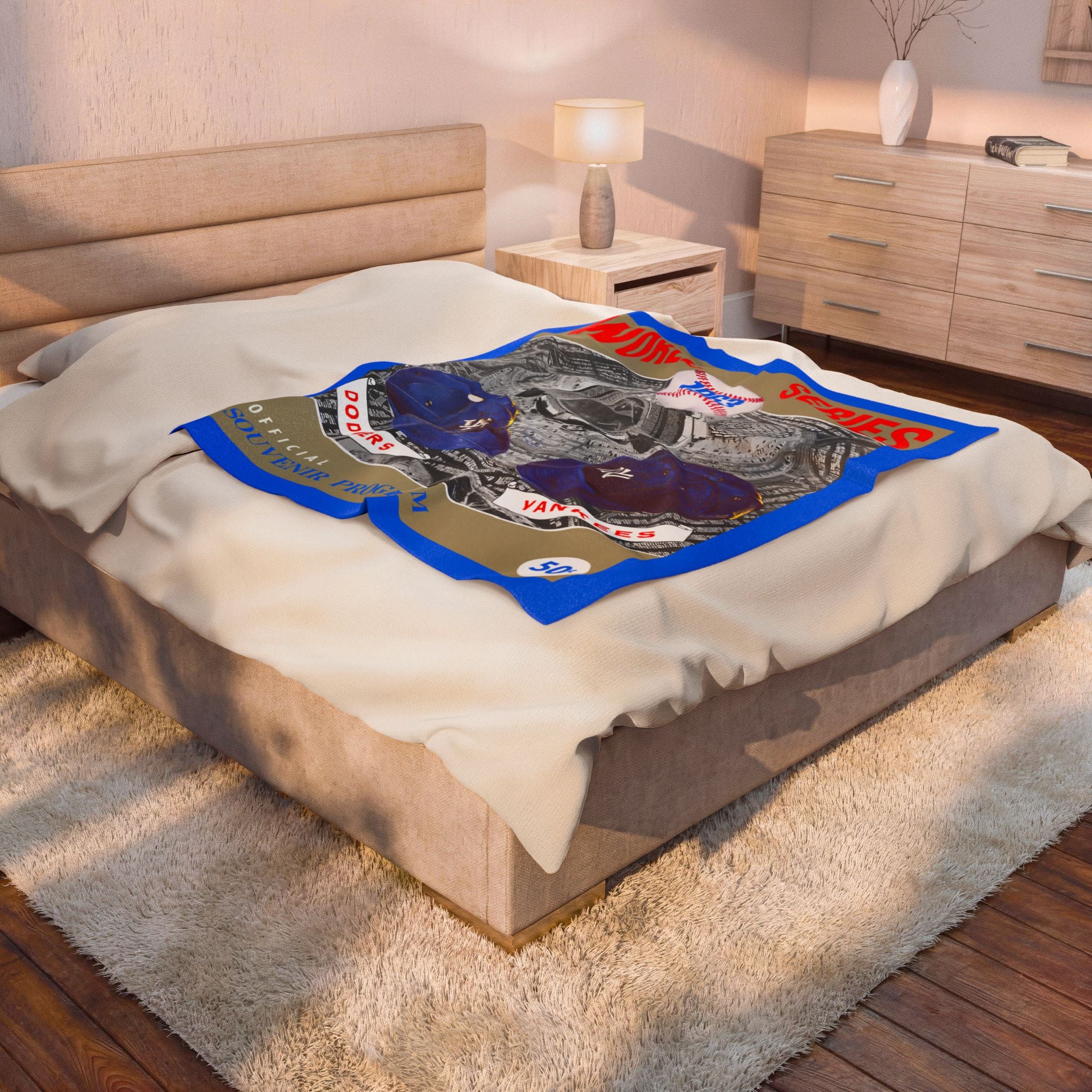 Velveteen Plush Blanket - 1963 Vintage Los Angeles Dodgers - New York Yankees World Series Program Cover, Throw Blanket, Sports Fan Gift,