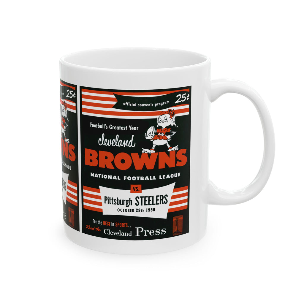 Ceramic Mug, Vintage 1950 Football Cleveland Browns Pittsburgh Steelers, Sports Fan Gift, Retro Team Rivalry, Coffee Cup, Tea Mug