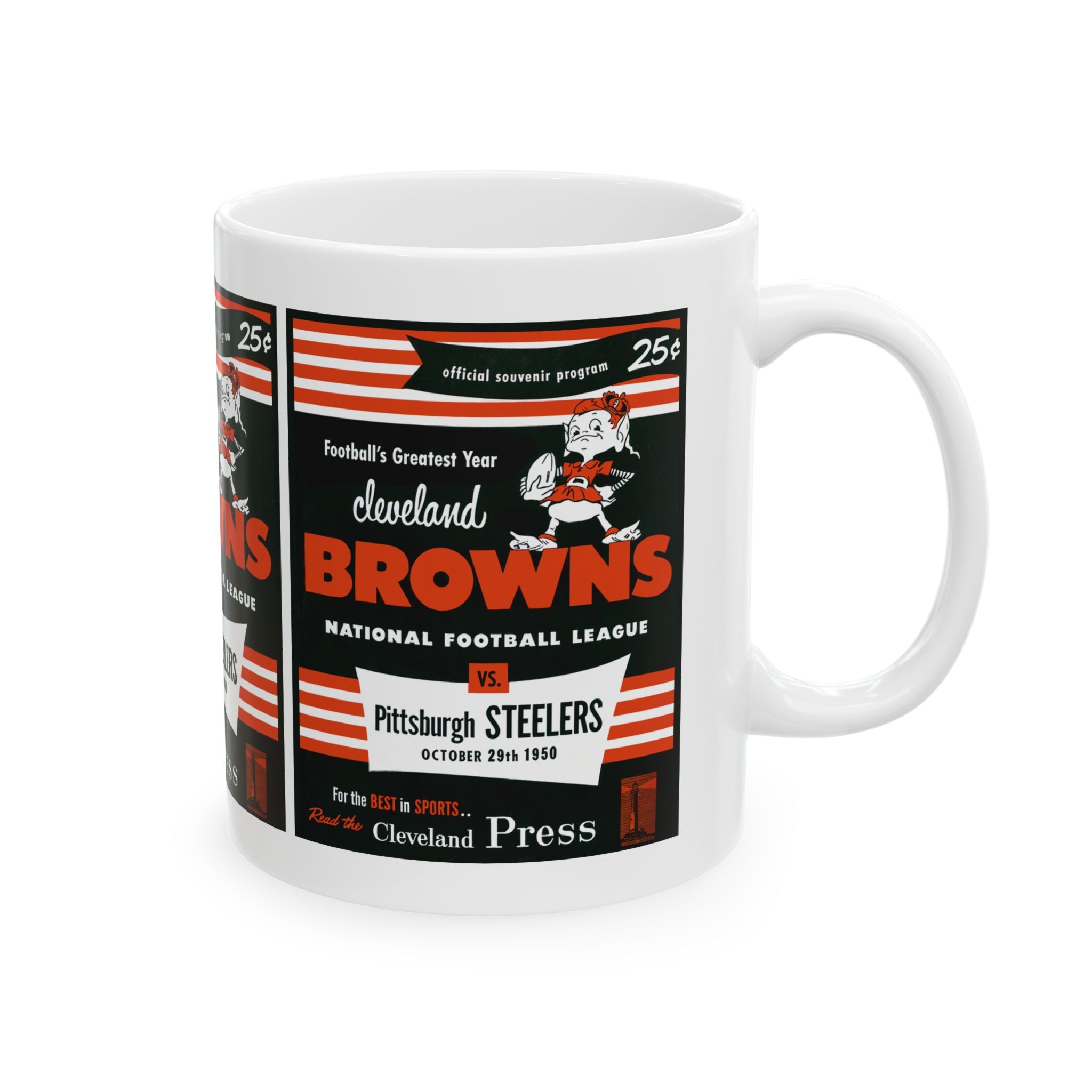 Ceramic Mug, Vintage 1950 Football Cleveland Browns Pittsburgh Steelers, Sports Fan Gift, Retro Team Rivalry, Coffee Cup, Tea Mug