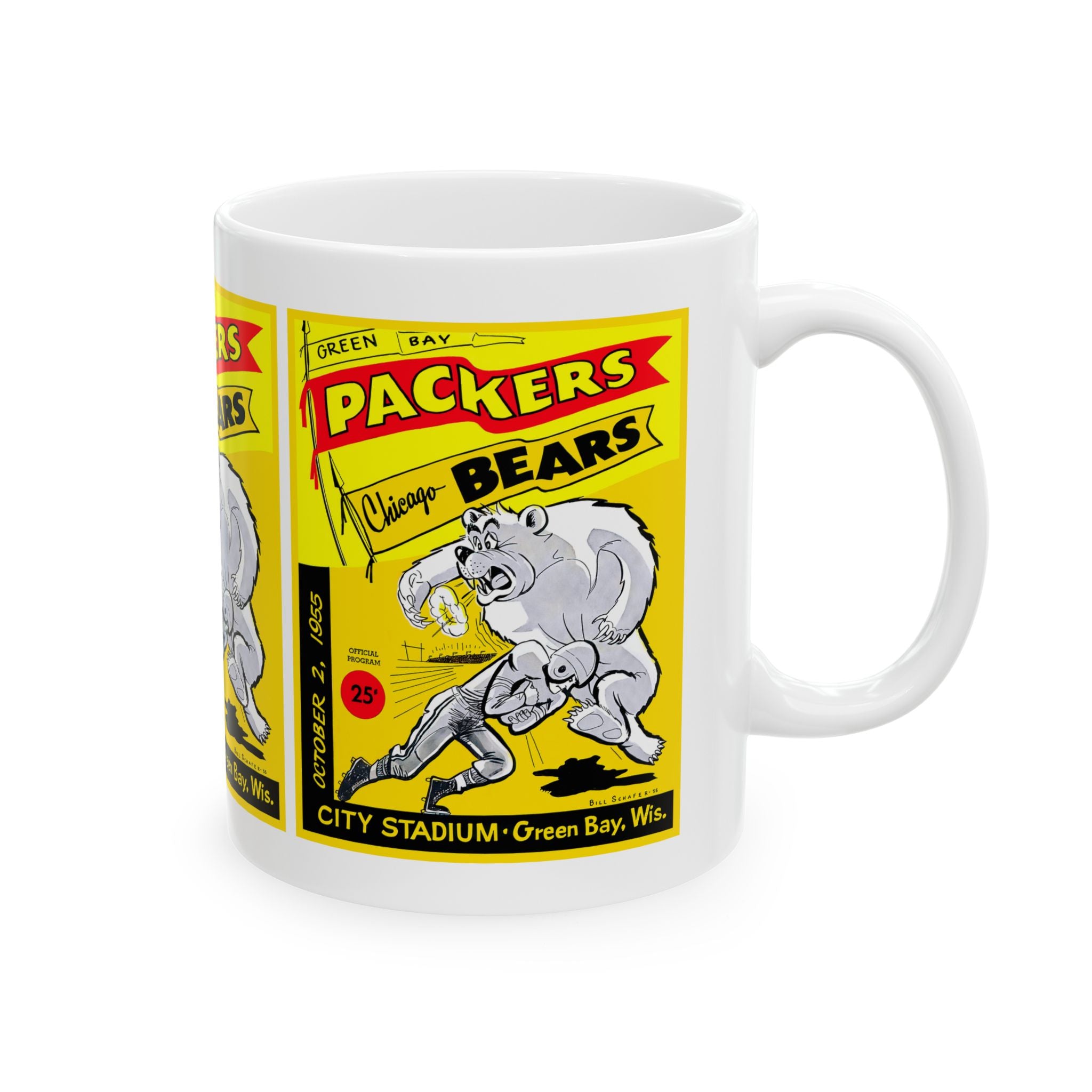 Sports Fan Ceramic Mug, 1955 Chicago Bears Green Bay Packers Football Team Gift, 11oz 15oz Cup, Football Decor, Coffee Tea Cup