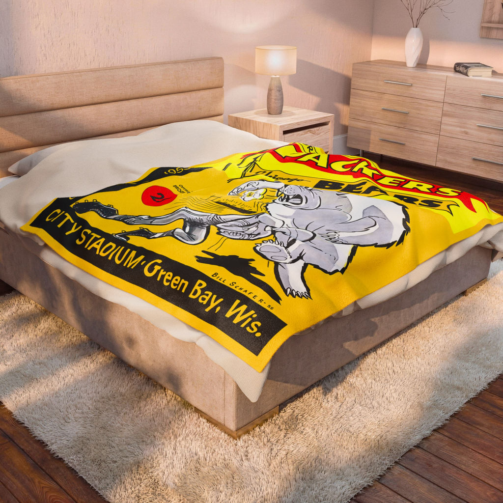 Green Bay Packers 1955 Vintage Bears Velveteen Plush Blanket — Retro Football Throw