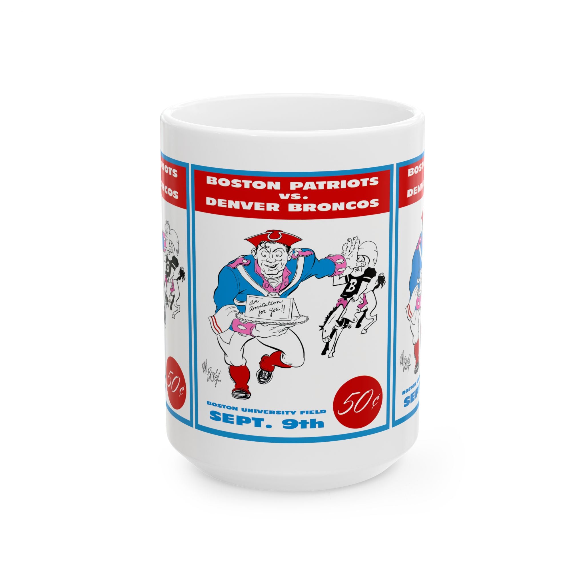 Vintage Football Ceramic Mug, 1960 Denver Broncos Boston Patriots Mug, Sports Fan Gift, Football Lover Cup, Retro Team  Drinkware
