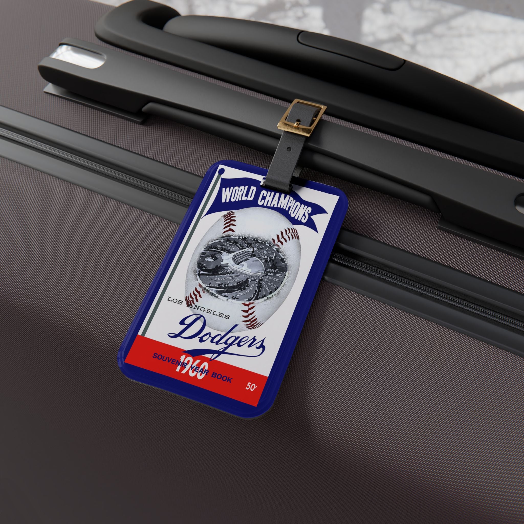 1960 Dodgers World Champions Baseball Luggage Tag — Vintage Yearbook