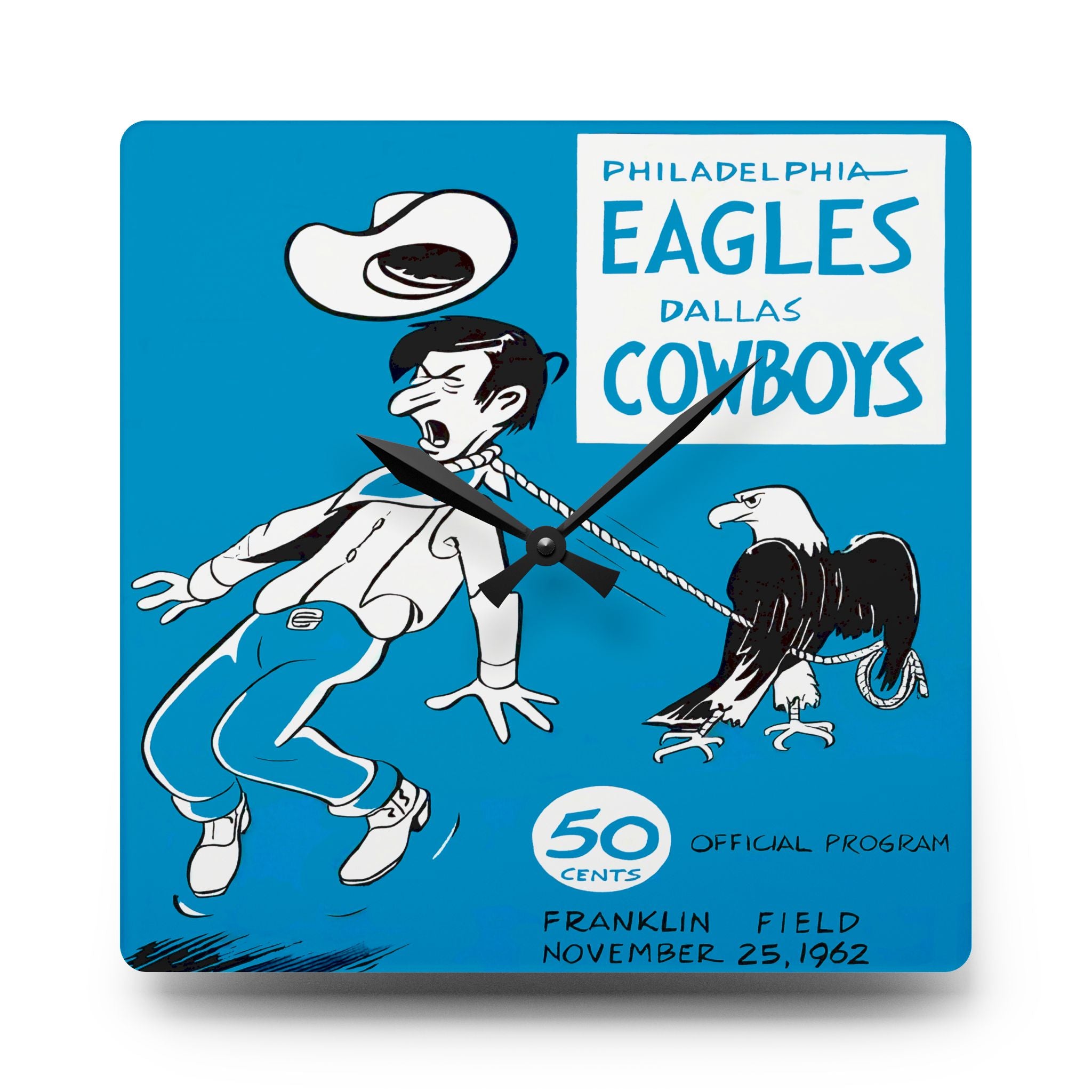1962 Vintage Dallas Cowboys - Philadelphia Eagles Football Program Cover - Acrylic Wall Clock