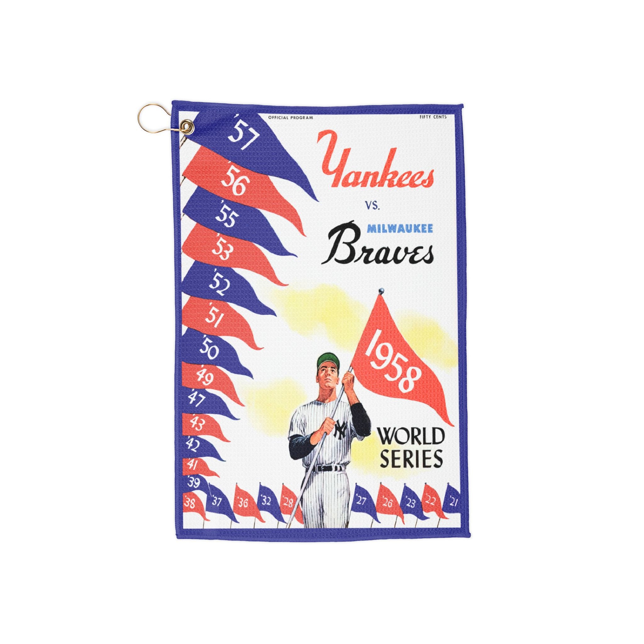 Golf Towels, 1958 Baseball World Series New York Yankees-Milwaukee Braves Retro Sports Towel, Golf Towel Gifts,Golf Accessories, Golf Decor