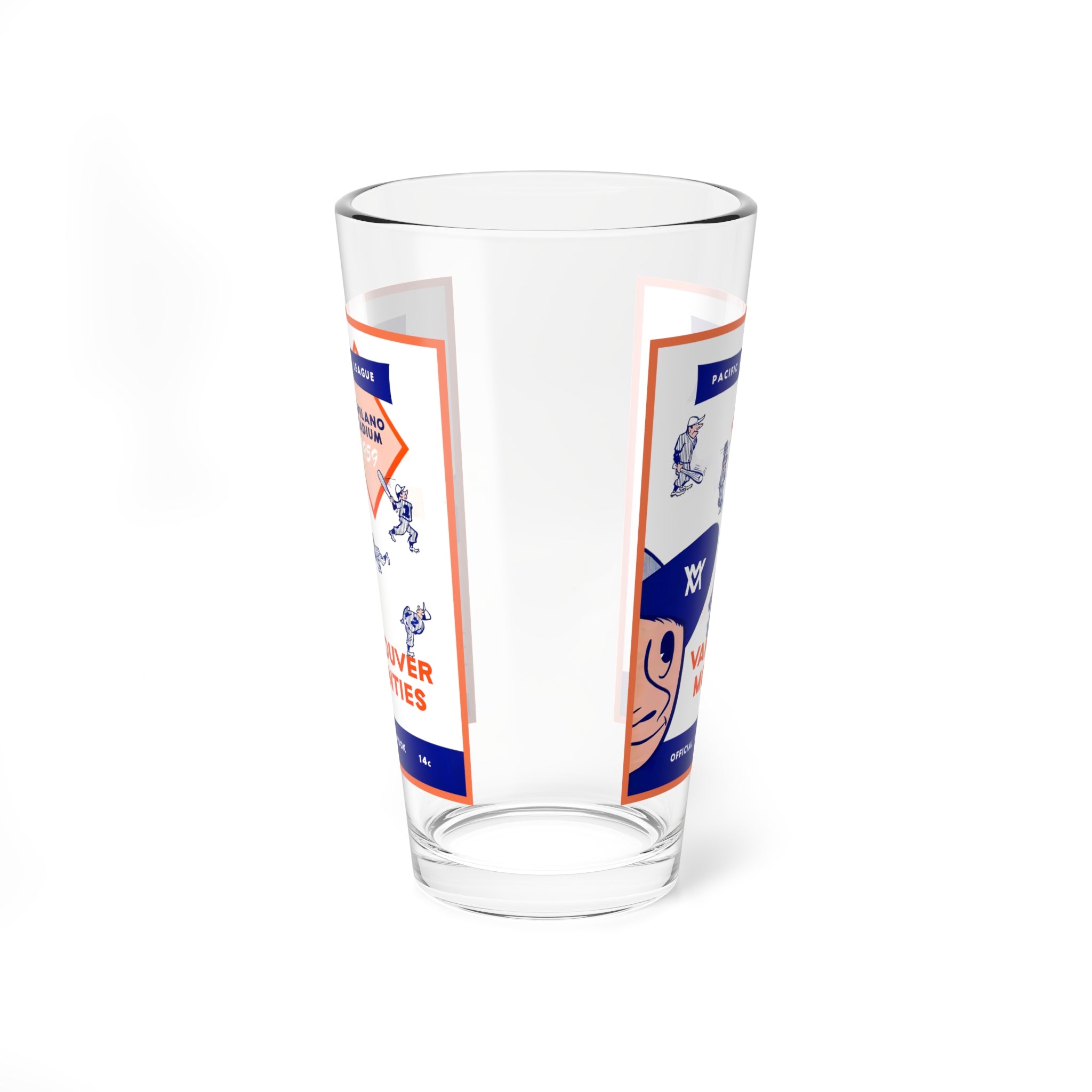 1959 Vancouver Mounties Baseball Mixing Glass — 16oz Vintage Pacific Coast League Bar Glass