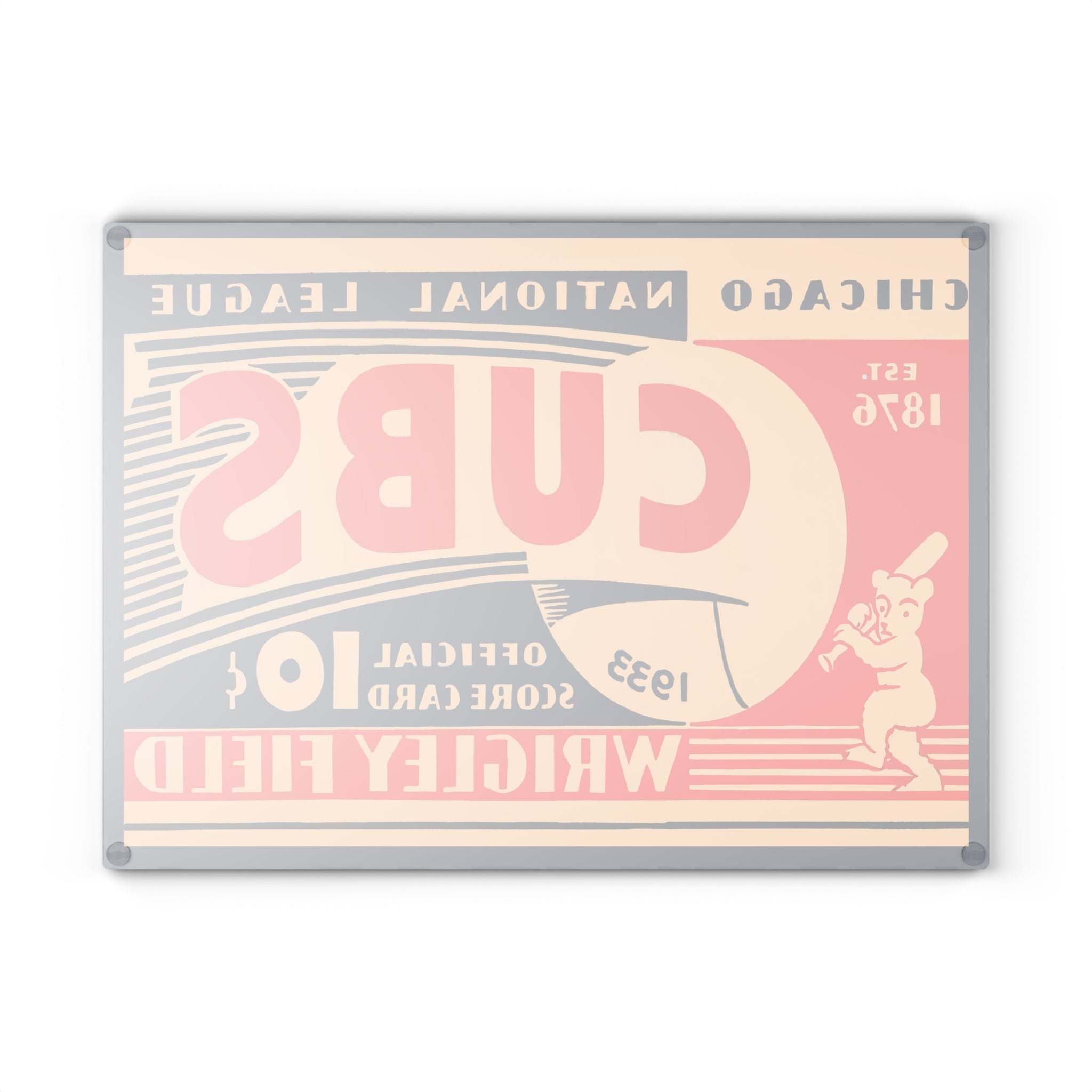 Vintage 1933 Cubs Baseball Glass Cutting Board - Perfect for Sports Fans, Kitchen Decor, Father's Day Gift, Baseball Memorabilia, Unique