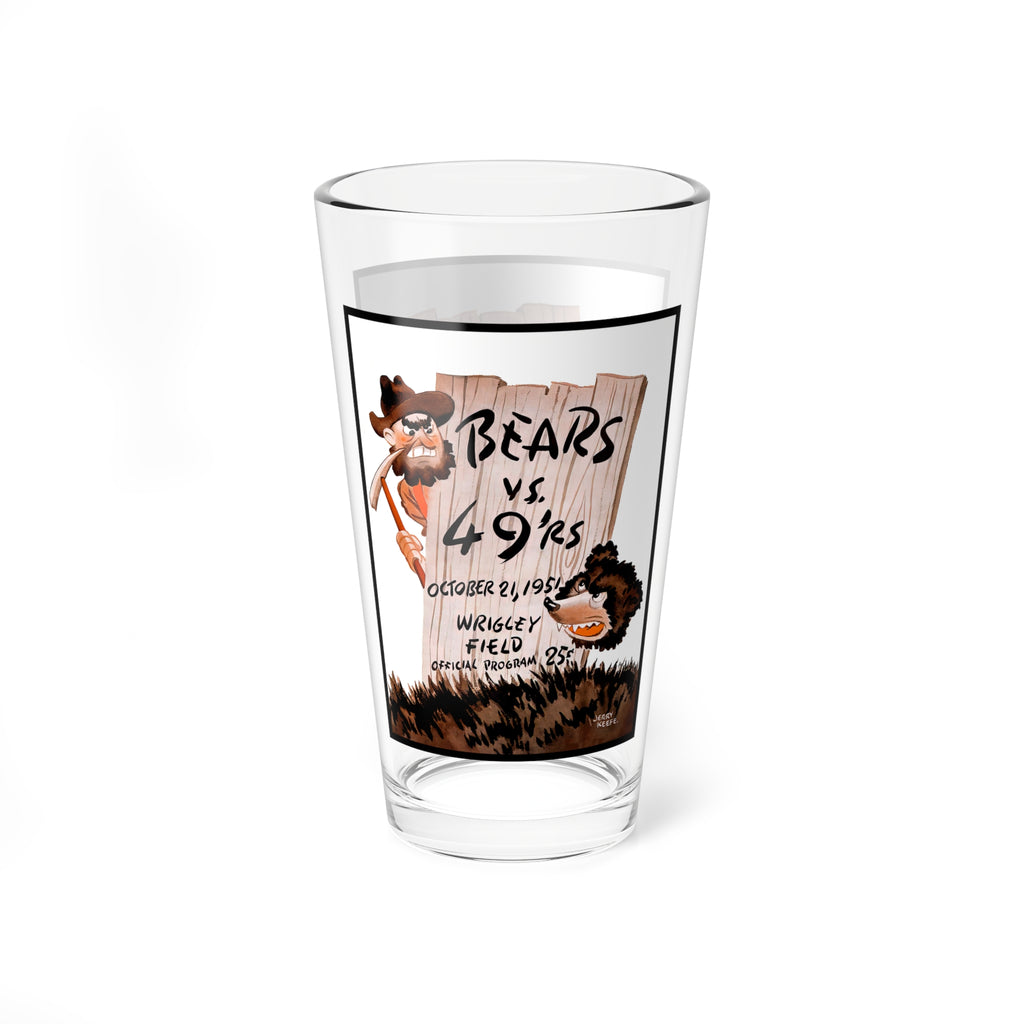 Mixing Glass, 16oz - 1951 Football Bears-49ers, Sports Fan Gift, Game Day Barware, Team Memorabilia, Drinking Glass, Bar Accessories