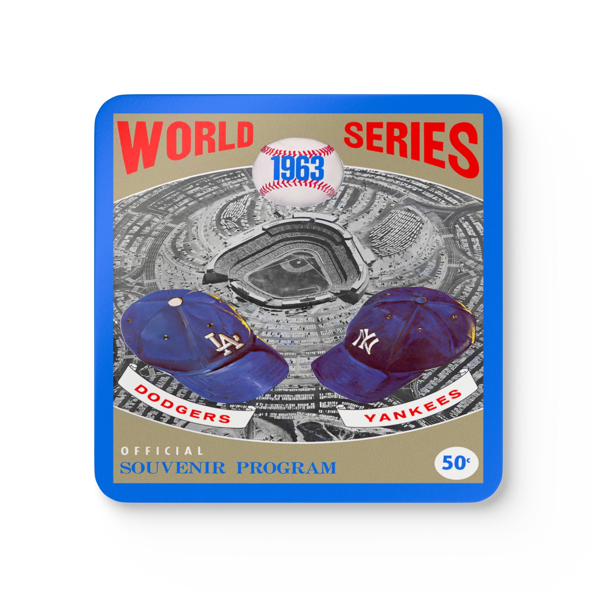 1963 Vintage Los Angeles Dodgers - New York Yankees World Series Program Cover - Corkwood Coaster Set