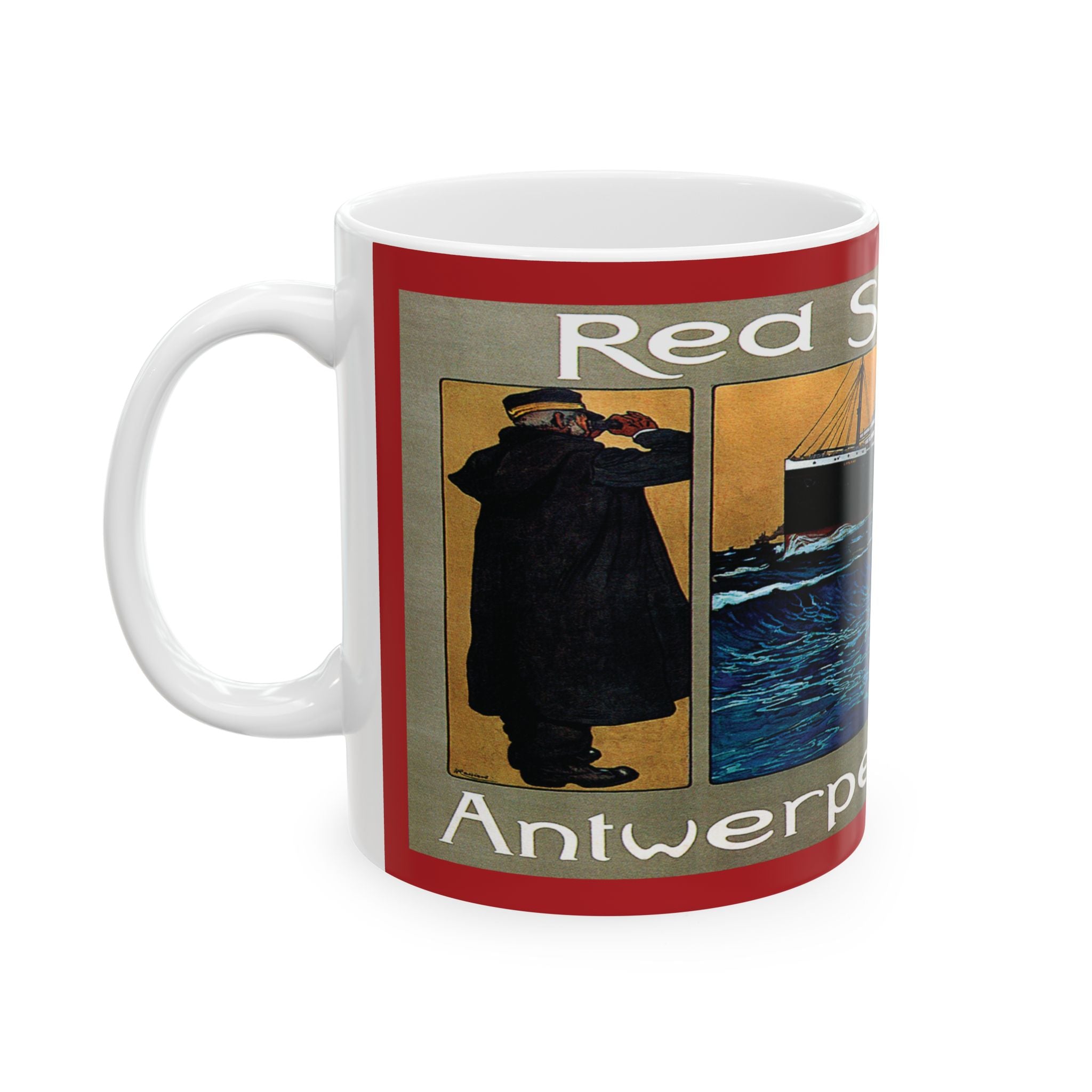Vintage Red Star Line Poster Ceramic Mug, Antwerpen to New York, 11oz 15oz Cup Gift Souvenir Home Decor Kitchenware, Traveler Wanderlust