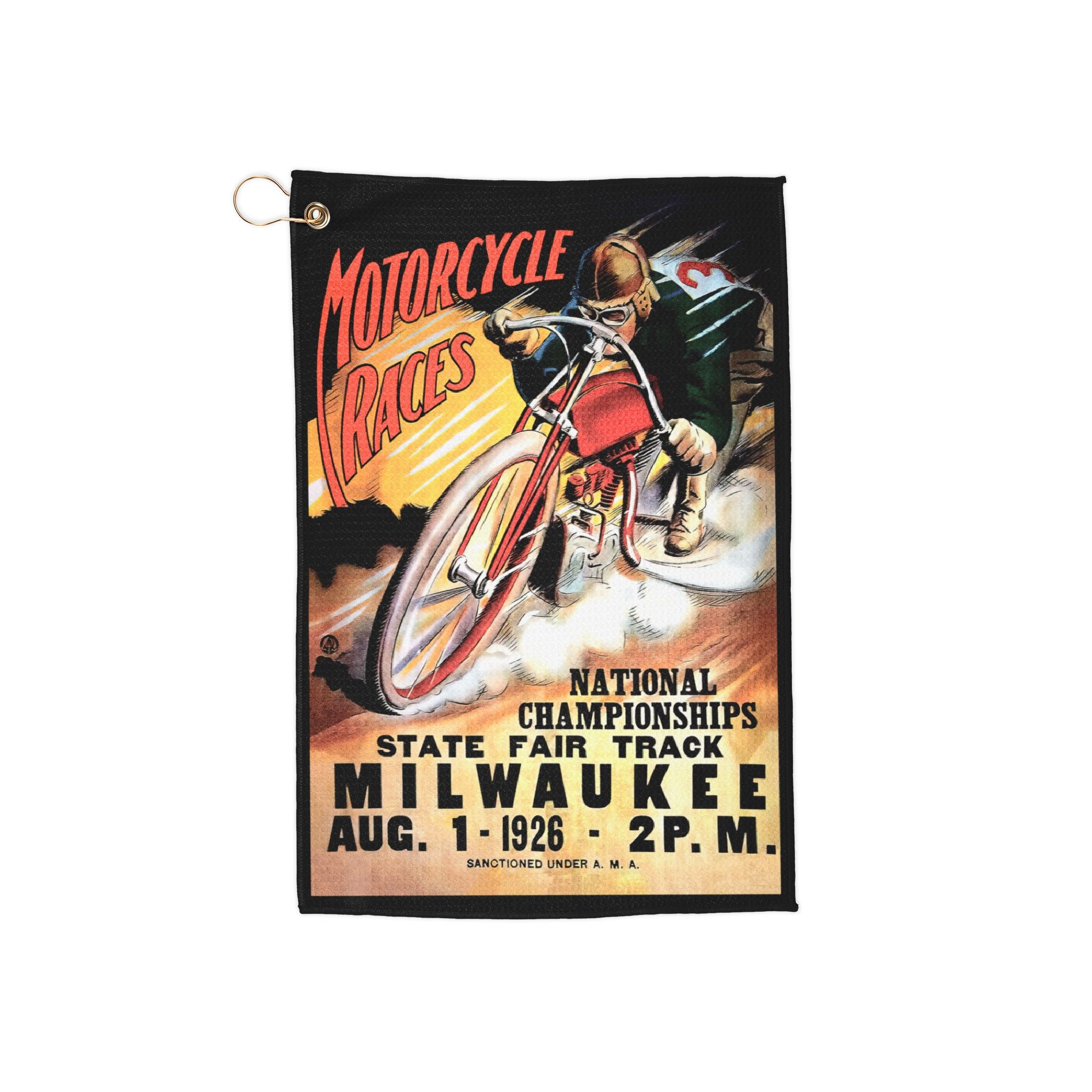 Vintage 1926 Motorcycle Racing Golf Towel - Retro Sports Towel, Gift for Golfers, Golf Accessories, Golf Gift, Golf Towel Hook