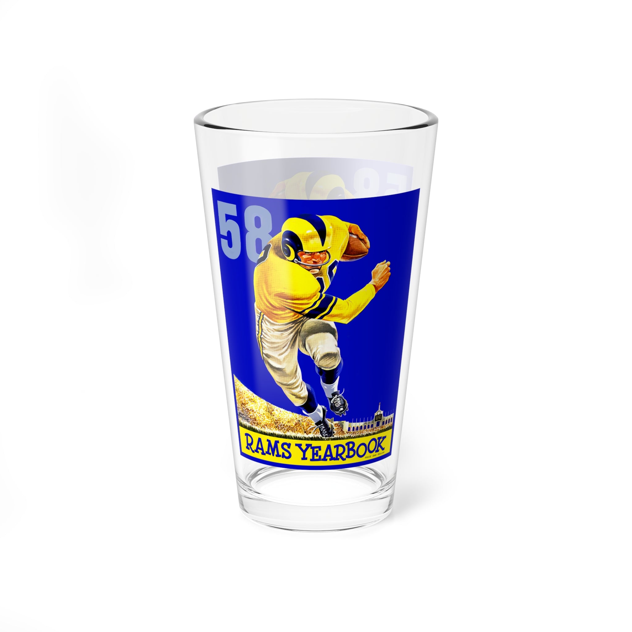 1958 Football Los Angeles Rams Yearbook Mixing Glass, 16oz - Vintage Sports Memorabilia, Barware Gift, Game Day Glassware, Sports Fan Decor,