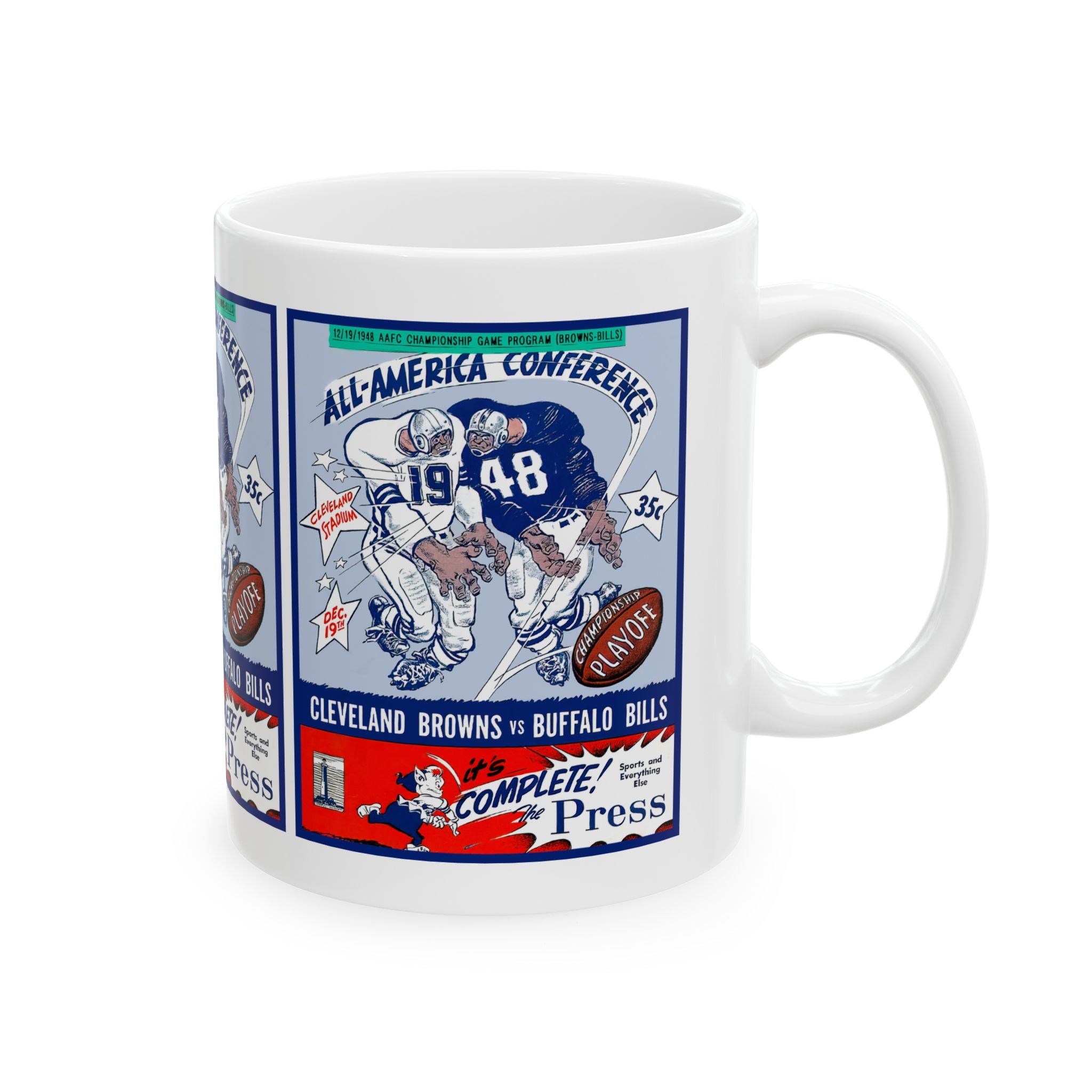 Retro Football Ceramic Mug, Vintage Sports 1948 Cleveland Browns Buffalo Bills Cup, Gift for Football Fans, Sports Memorabilia, Football