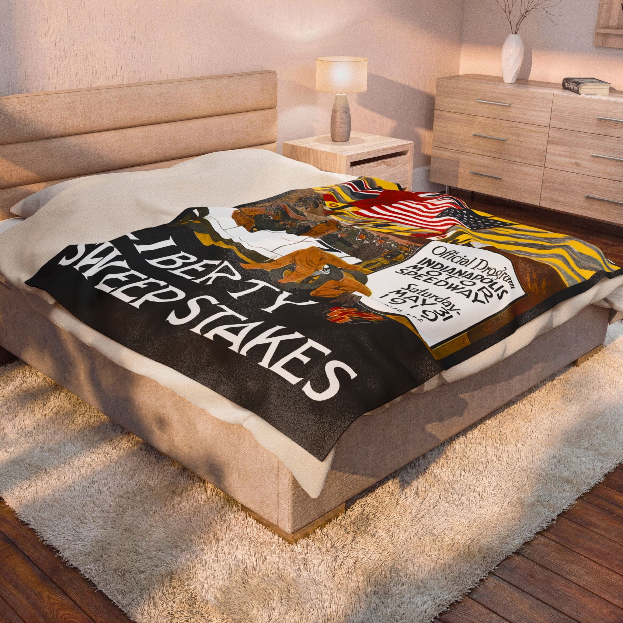 Velveteen Plush Blanket, 1919 Indianapolis 500 Racing, Racing Throw Blanket, Gift for Racing Fans, Cozy Racing Blanket, Home Decor Blanket,
