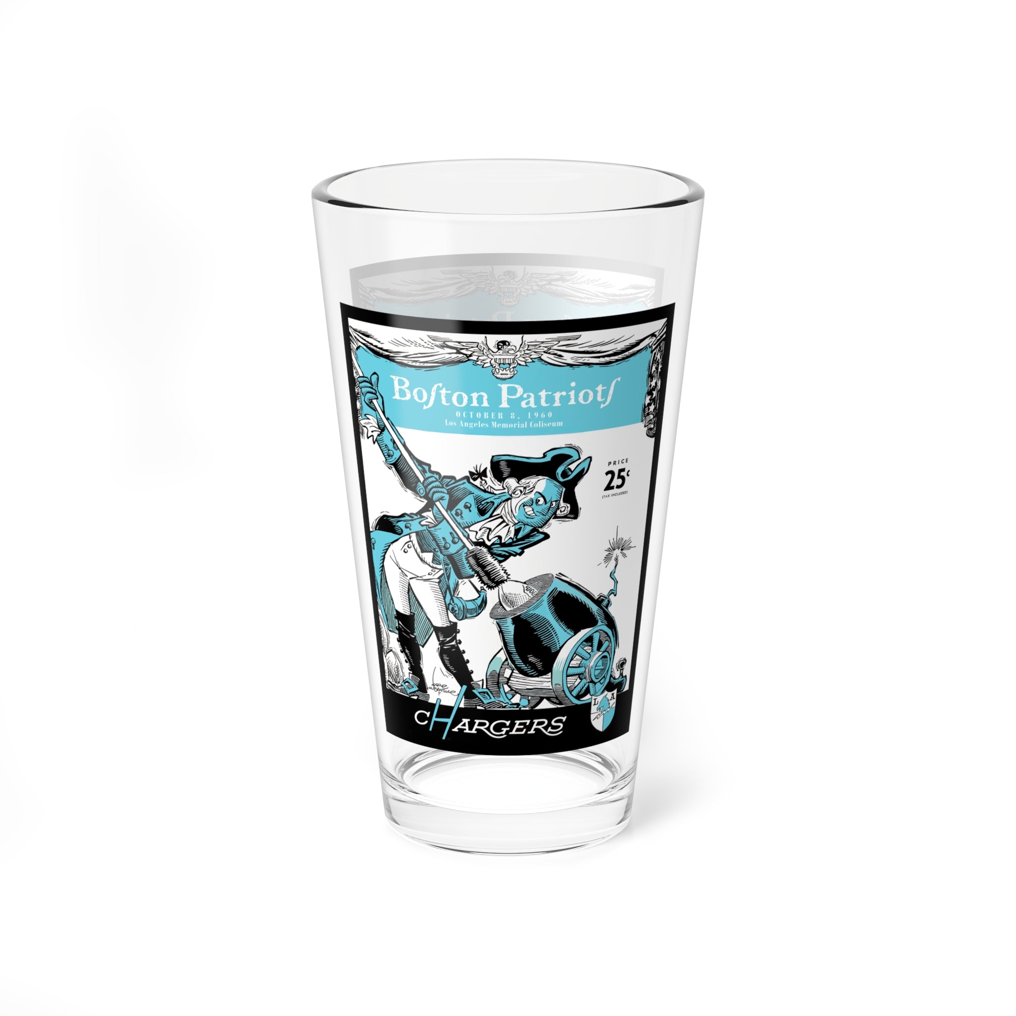 Mixing Glass, Football 1960 Boston Patriots-Los Angeles Chargers, Gift for Sports Fans, 16oz Glass, Vintage Sports Drinkware, Football