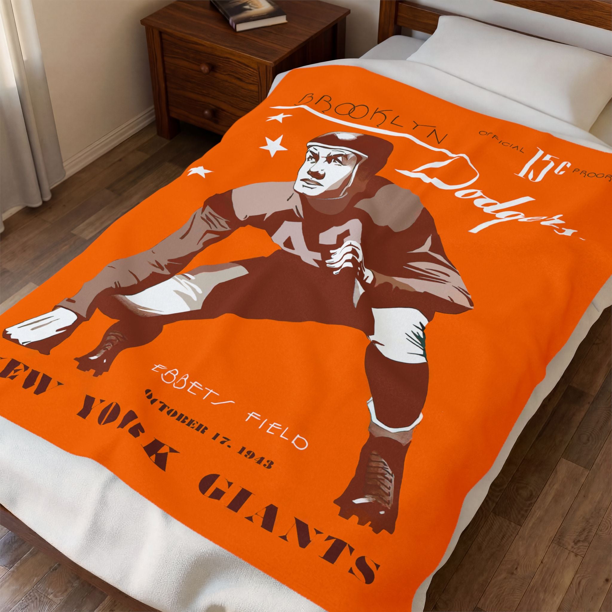 Velveteen Throw Blanket, 1943 Brooklyn Dodgers Football Program Cover, Sherpa Fleece Plush, Sports Fan Gift, Home Decor, Cozy Bedding, Couch