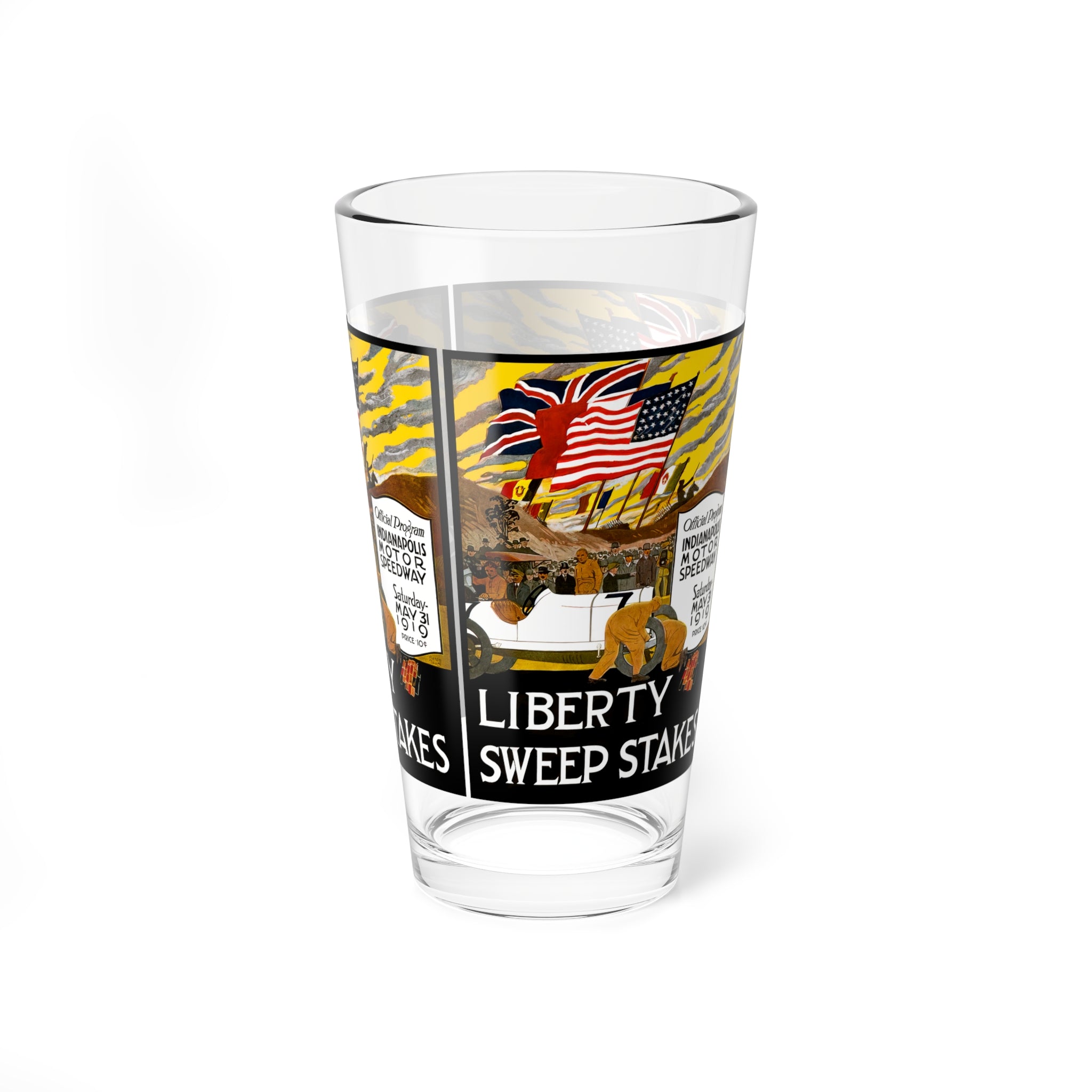 Retro Racing Mixing Glass, 16oz - Vintage Car Lover Gift, Race Enthusiast Present,  1919 Indianapolis 500, Speedway Memorabilia,