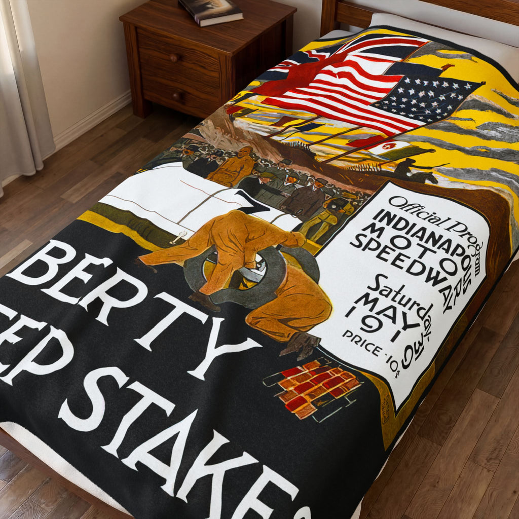 Velveteen Plush Blanket, 1919 Indianapolis 500 Racing, Racing Throw Blanket, Gift for Racing Fans, Cozy Racing Blanket, Home Decor Blanket,