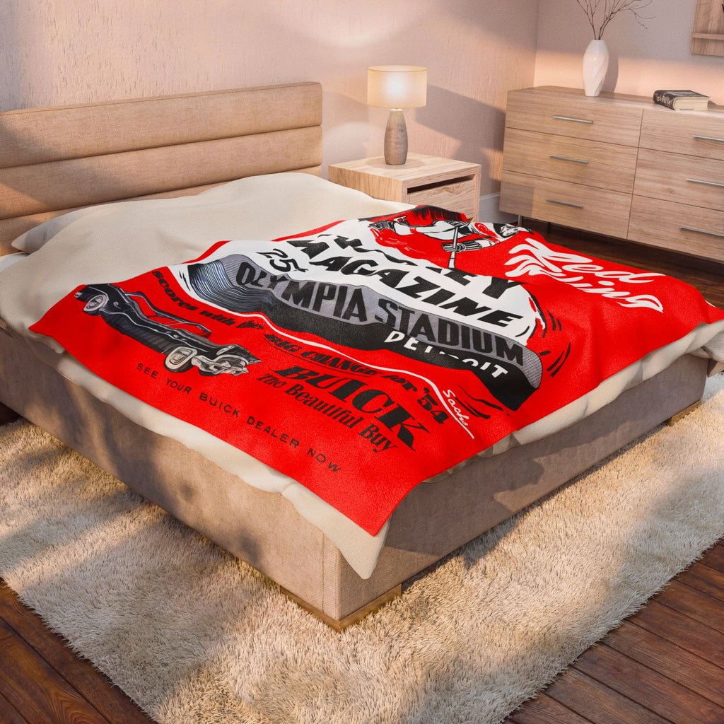 Velveteen Plush Blanket, Detroit Red Wings 1954 Hockey Program Cover, Throw Blanket, Home Decor, Gift for Sports Fan, Hockey Memorabilia,