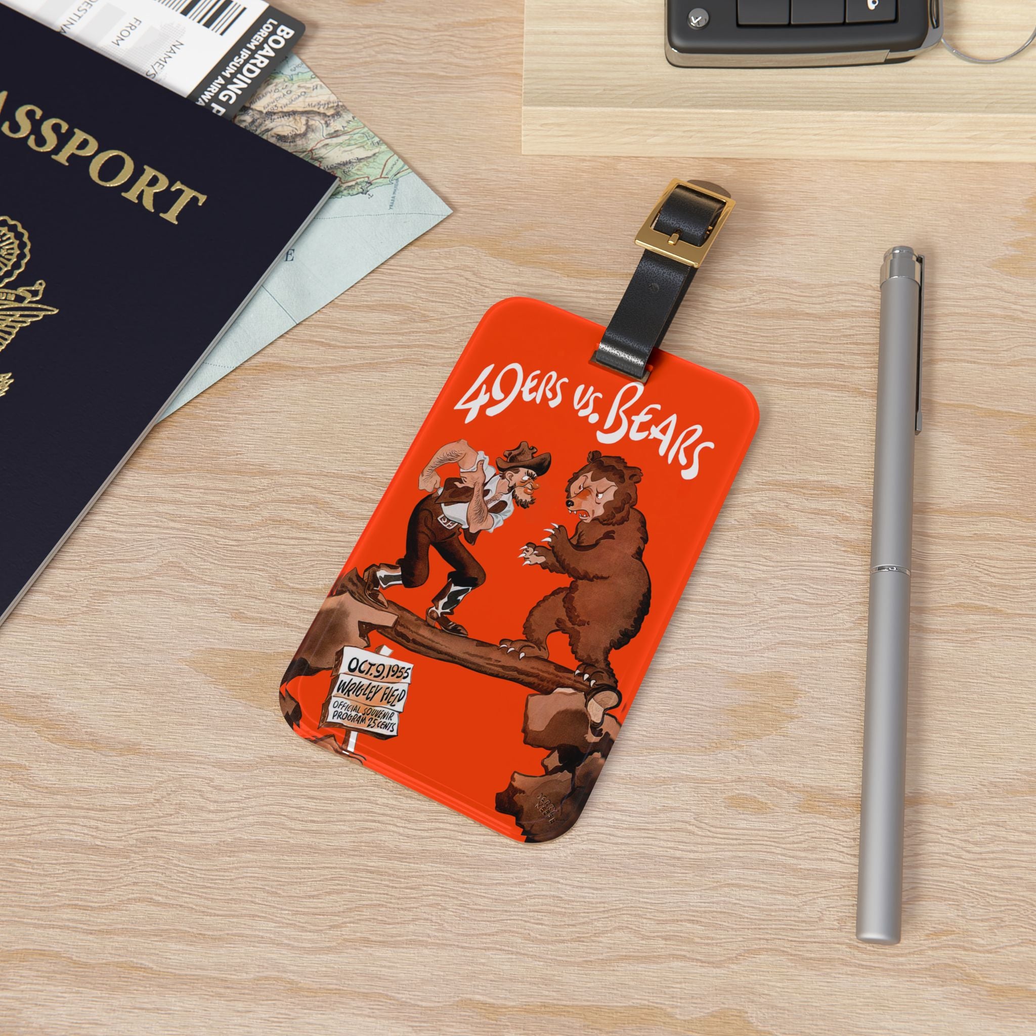 Vintage Sports Luggage Tag - 1955 49ers vs. Bears Design, Travel Accessory, Gift for Sports Fans, Baggage Identifier, Personalized Tag