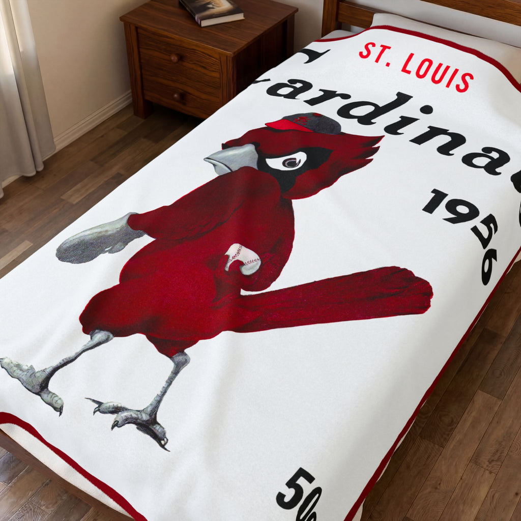 Velveteen Plush Blanket, 1956 Cardinals Baseball Yearbook Design, Cardinals Blanket, Baseball Blanket, Sports Blanket, Gift for Baseball