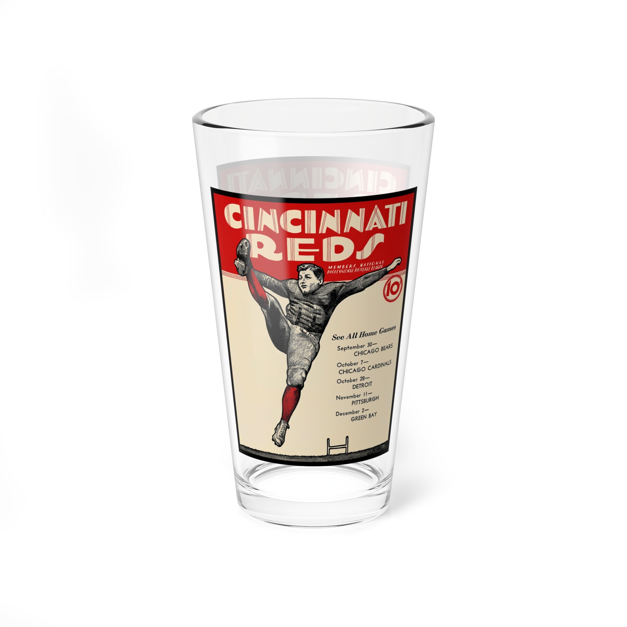 Mixing Glass, 16oz - 1934 Football Cincinnati Reds, Beer Glass, Sports Fan Gift, Barware Decor, Football Memorabilia, Gift for Him