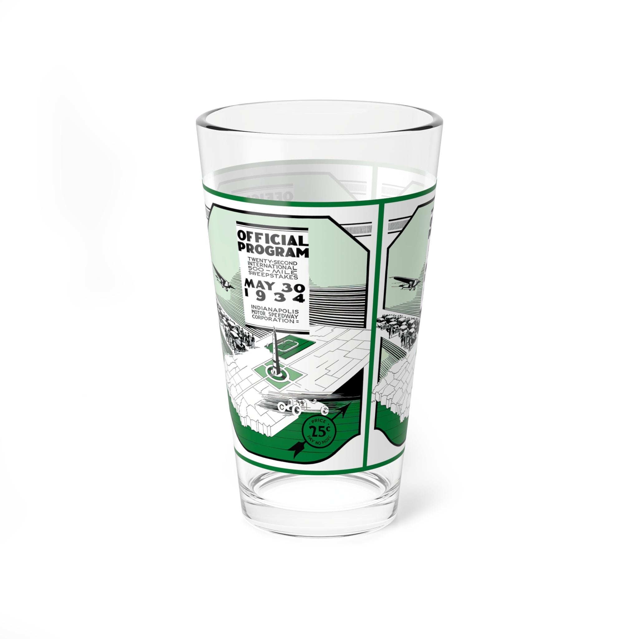 Mixing Glass, 16oz - 1934 Indianapolis 500 Racing, Vintage Drinkware for Racing Fans, Retro Barware, Unique Gift for Car Enthusiasts