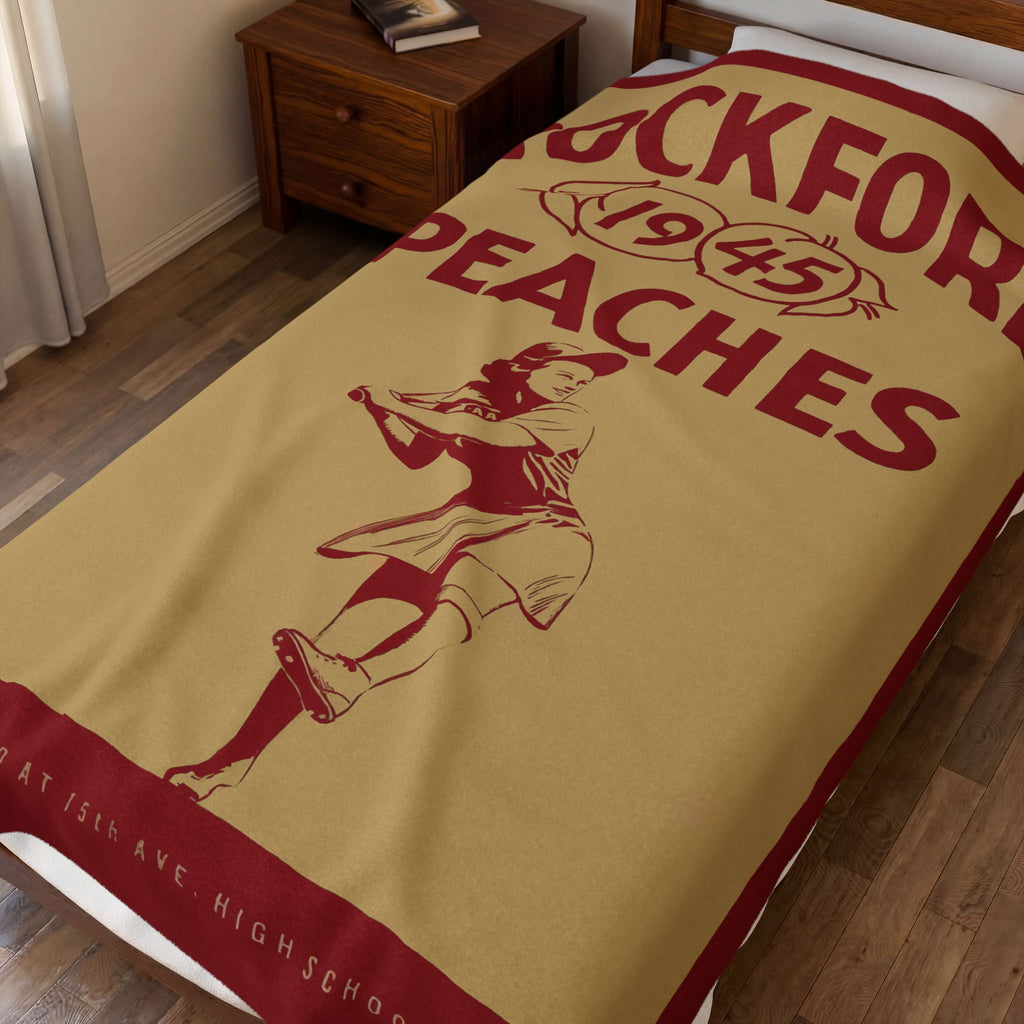 Velveteen Plush Blanket — 1945 Vintage Rockford Peaches Baseball Yearbook Cover