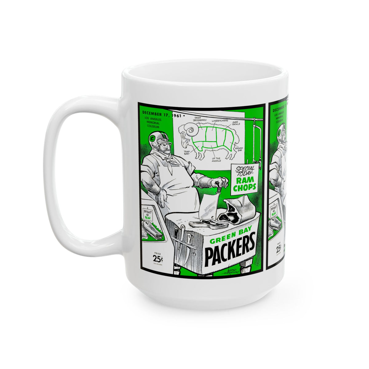 Vintage 1961 Football Green Bay Packers Los Angeles Rams Ceramic Mug, Football Sports Fan Collectible Gift, Father's Day, Christmas