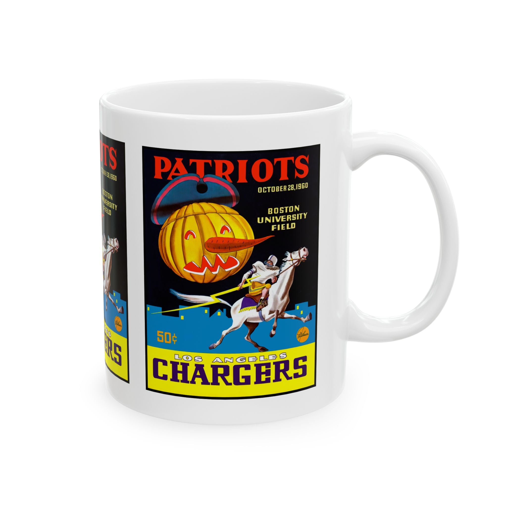 1960 Vintage Los Angeles Chargers - Boston Patriots Football Program Cover - Ceramic Mug, 11oz